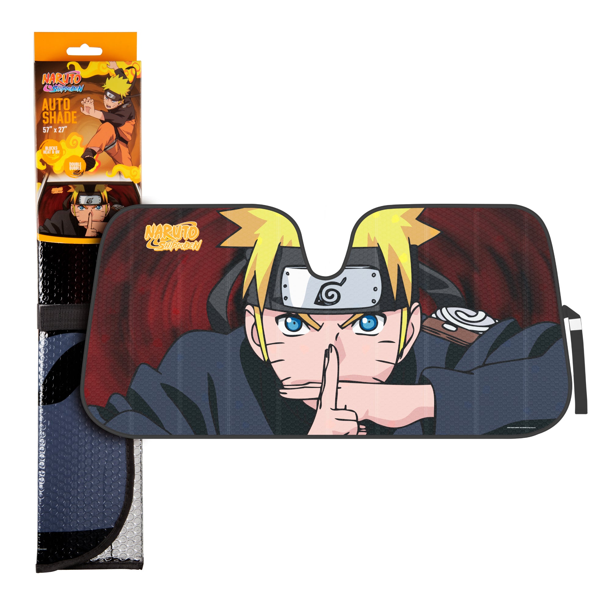 Naruto Shippuden Officially Licensed Windshield Sun Shade - Car Sun Shade Fits Most Autos, Trucks, SUV, & Van - Akatsuki Naruto Merch & Anime Accessories for Cars - Sunshade Car Windshield - 57" x 27"