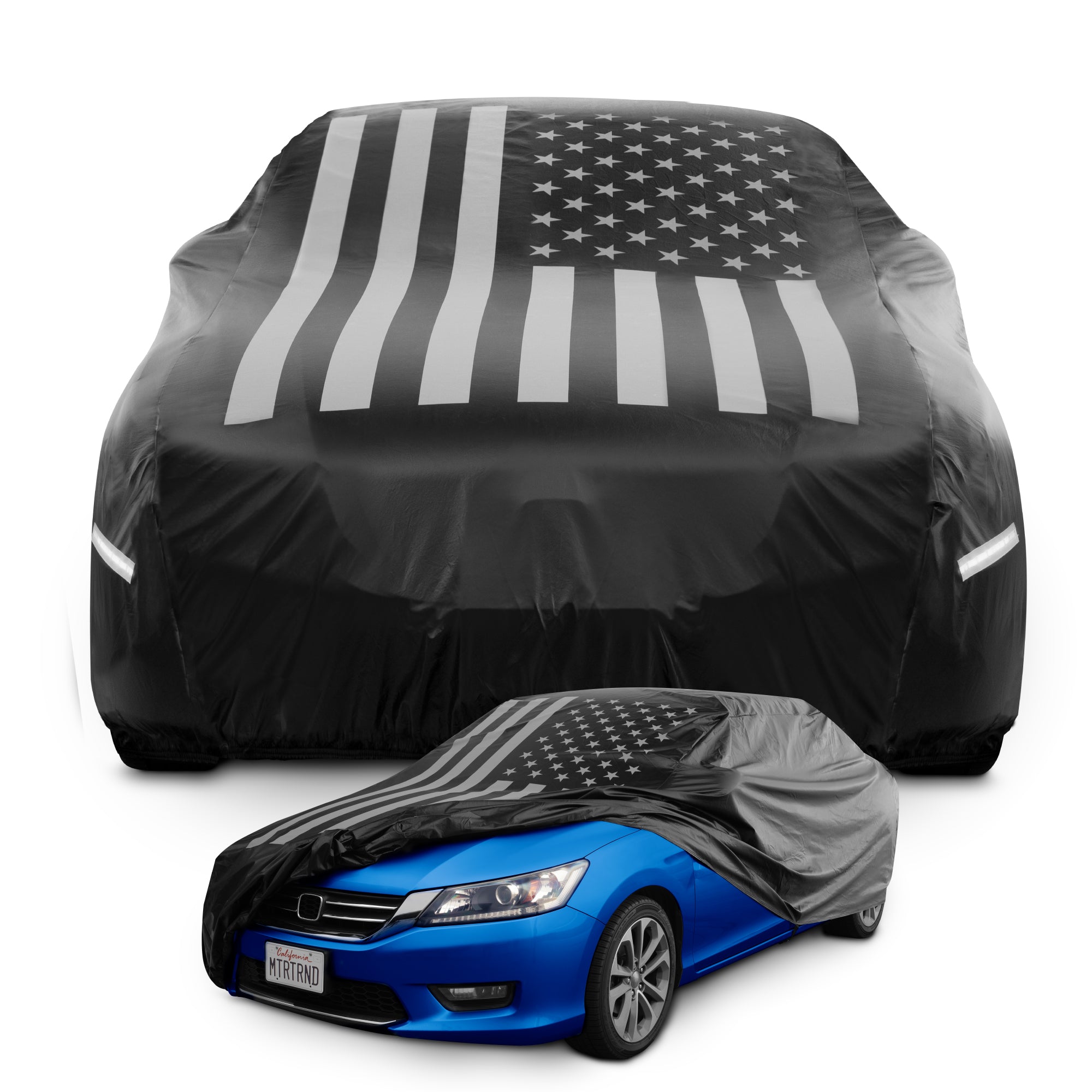 Motor Trend Black Flag Waterproof Car Cover – All Weather Outdoor Protection, UV Resistant, Windproof, Scratchproof - Semi-Universal Fit Sedan Full Car Cover for Sun Rain Snow (Fits 171”- 190” Length)