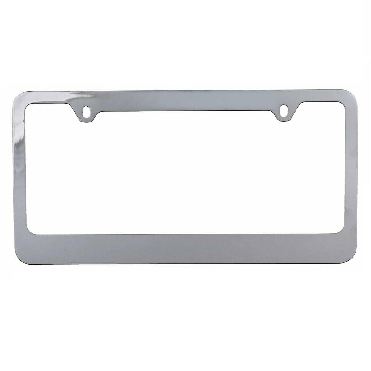 Chrome Plated Rust-Proof Die-Cast Stainless Metal License Plate Frame/Holder Universal Size - Blank Metal Design (Pack of 2) - 2-Pack