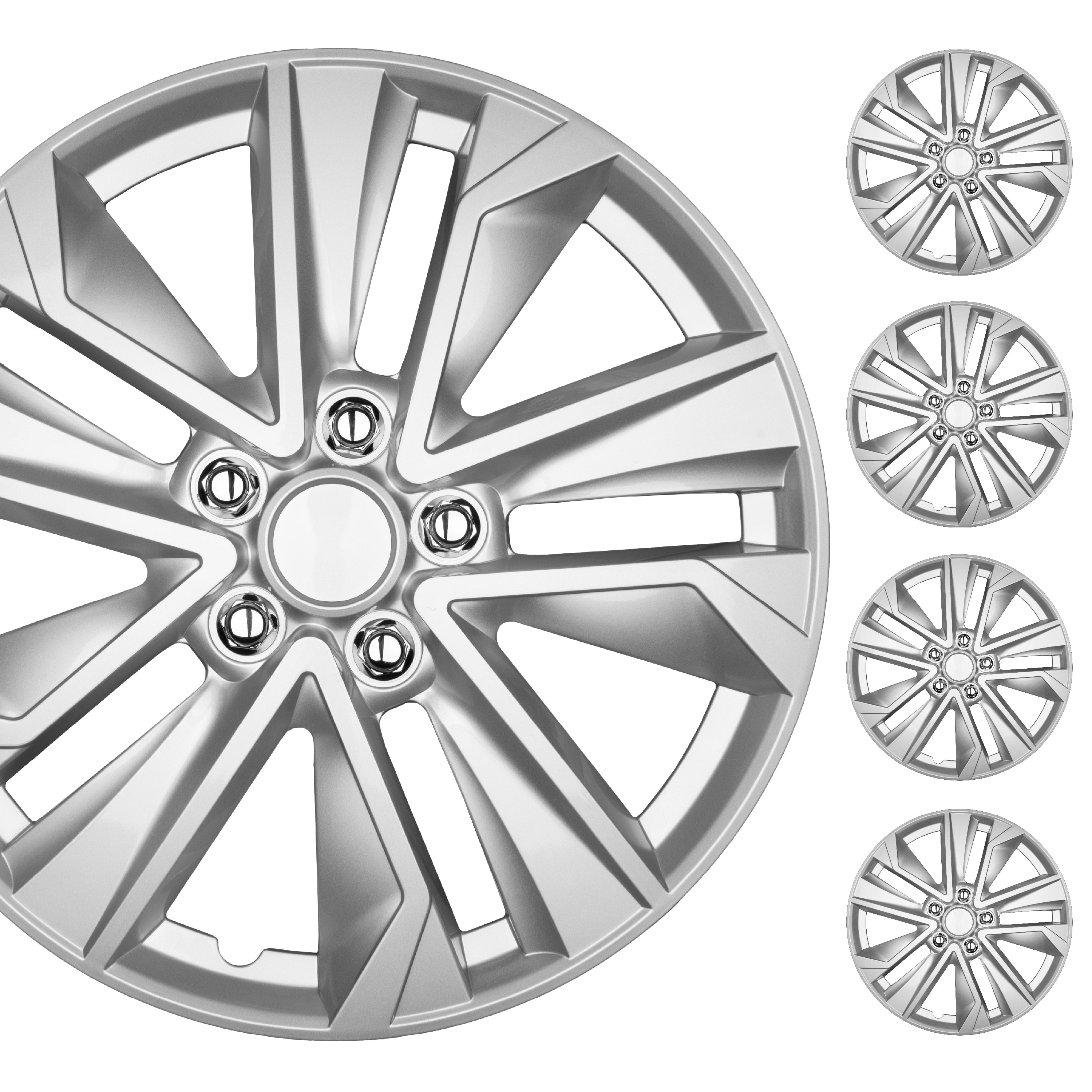 BDK 16 Inch Hubcaps Set of 4 – OEM Replacement Snap-On Wheel Rim Covers - Universal Fit Car Wheel Cover for Cars, Trucks, SUV, Vans Durable ABS Silver 10-Spoke Hub-Cap Car Accessories Exterior