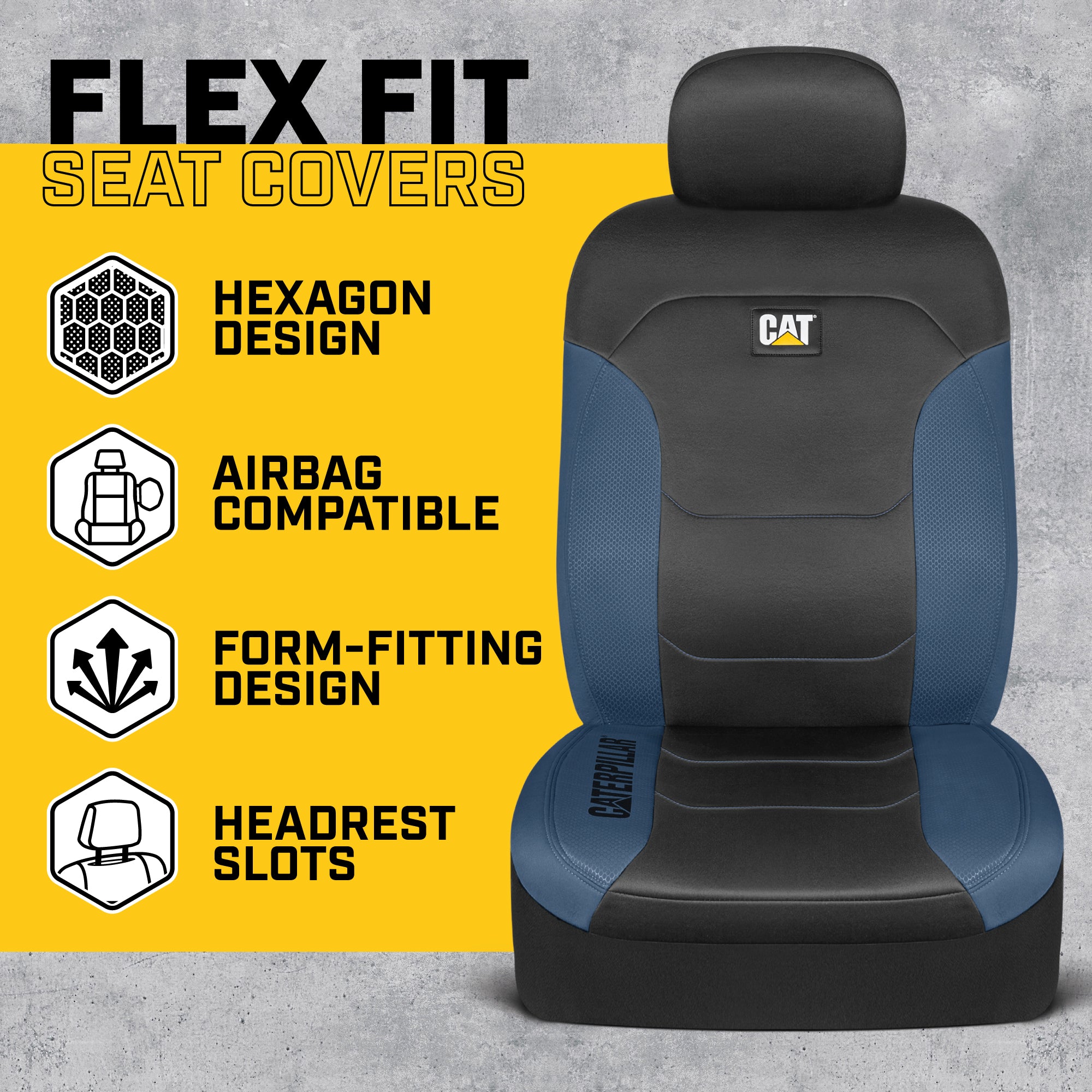 CAT 2-Pack FlexFit Honeycomb Front Seat Covers - Blue