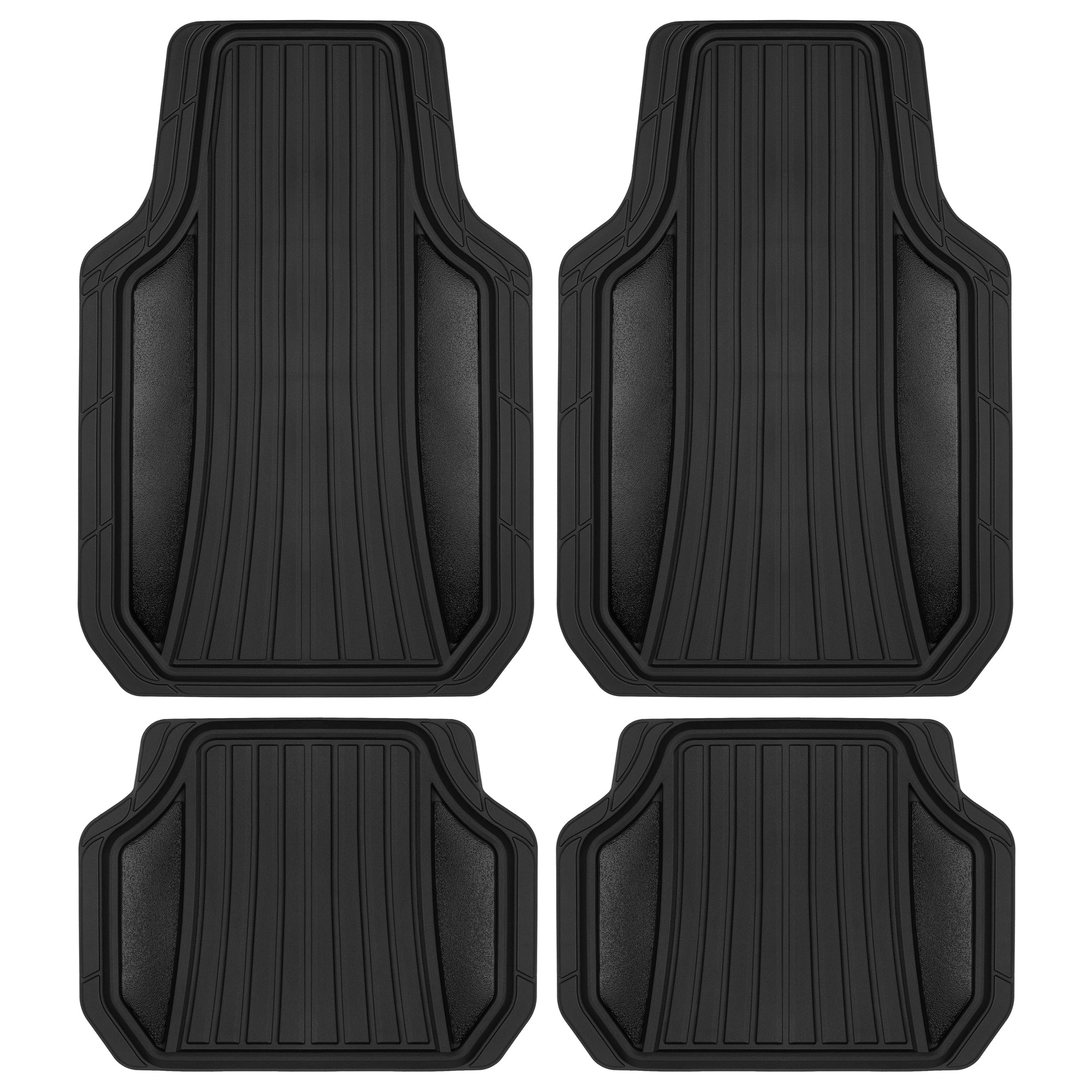 Motor Trend Two Tone Shield Black and Gloss Black Car Floor Mats - Durable Rubber Mats for Enhanced Interior Protection - Black/Gloss Black