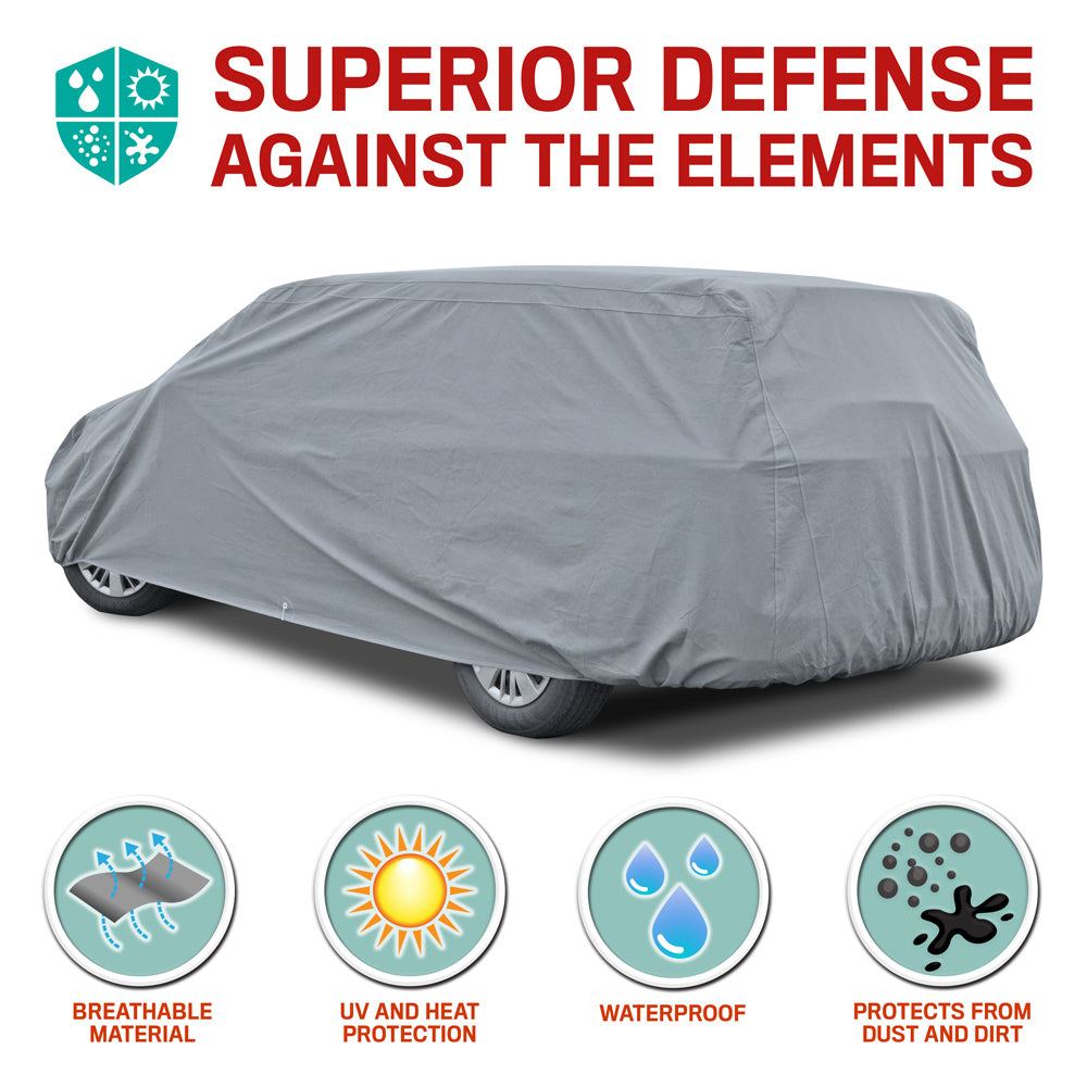Motor Trend 4-Layer 4-Season Outdoor Waterproof SUV/Van Cover - Premium Poly Lined Protection - Small (Fits up to 185")