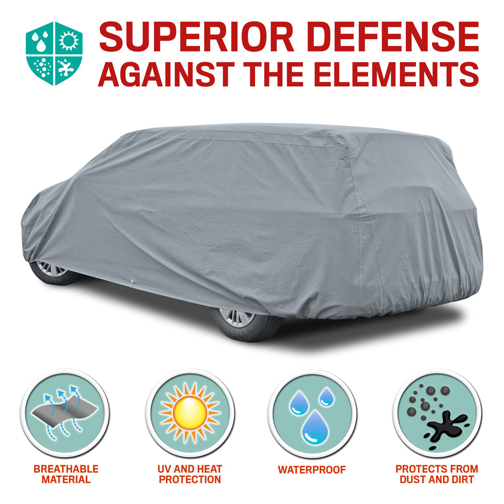 MotorTrend 4-Layer Premium Poly Lined Vehicle Cover for Cars, SUVs, Trucks, Vans