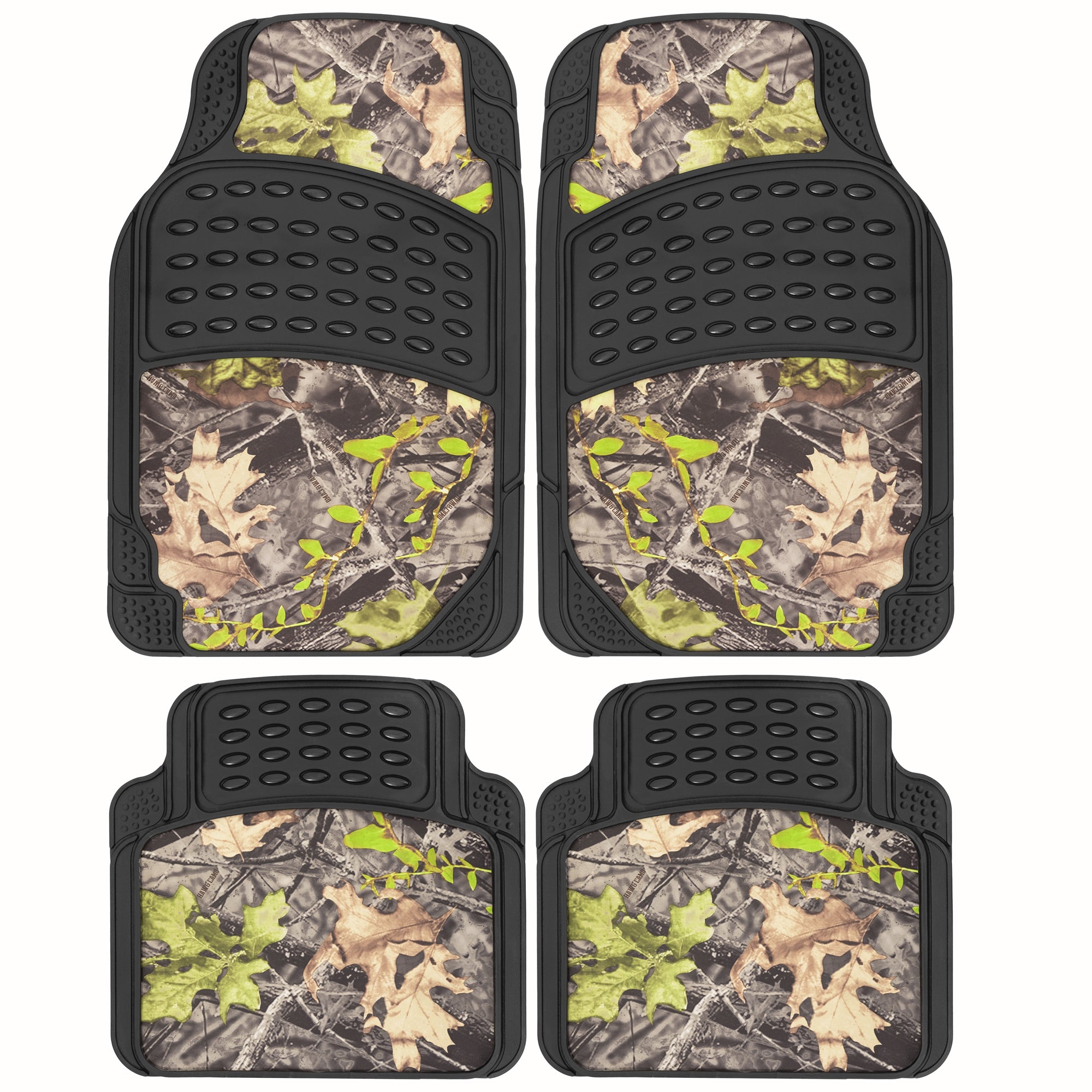 BDK 4-Piece Forest Floor Camo Front Floor Mats and Rear Floor Mats - Heavy Duty, All Weather, Trimmable