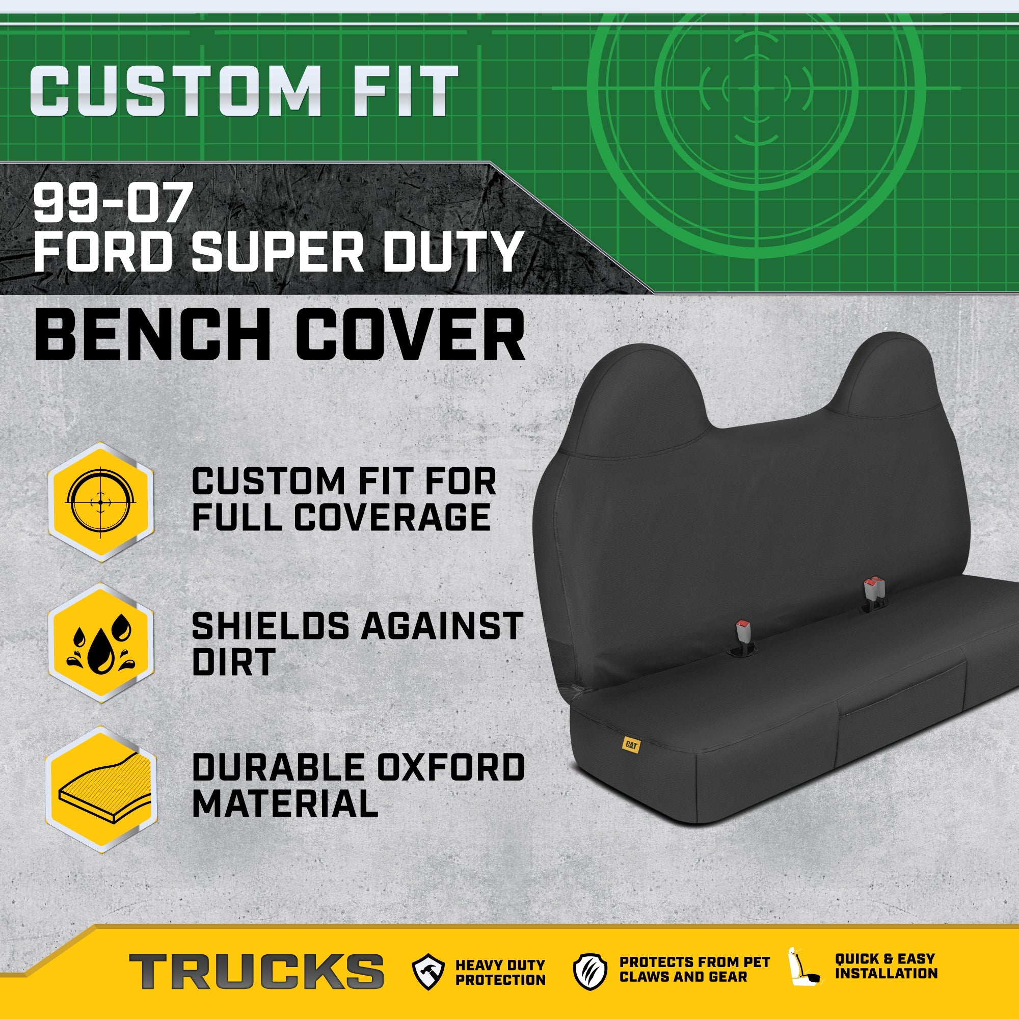 CAT Custom Fit Oxford Front Bench Seat Cover with Utility Pockets for Ford F-250/F-350/F-450/F-550 (1999 - 2007)