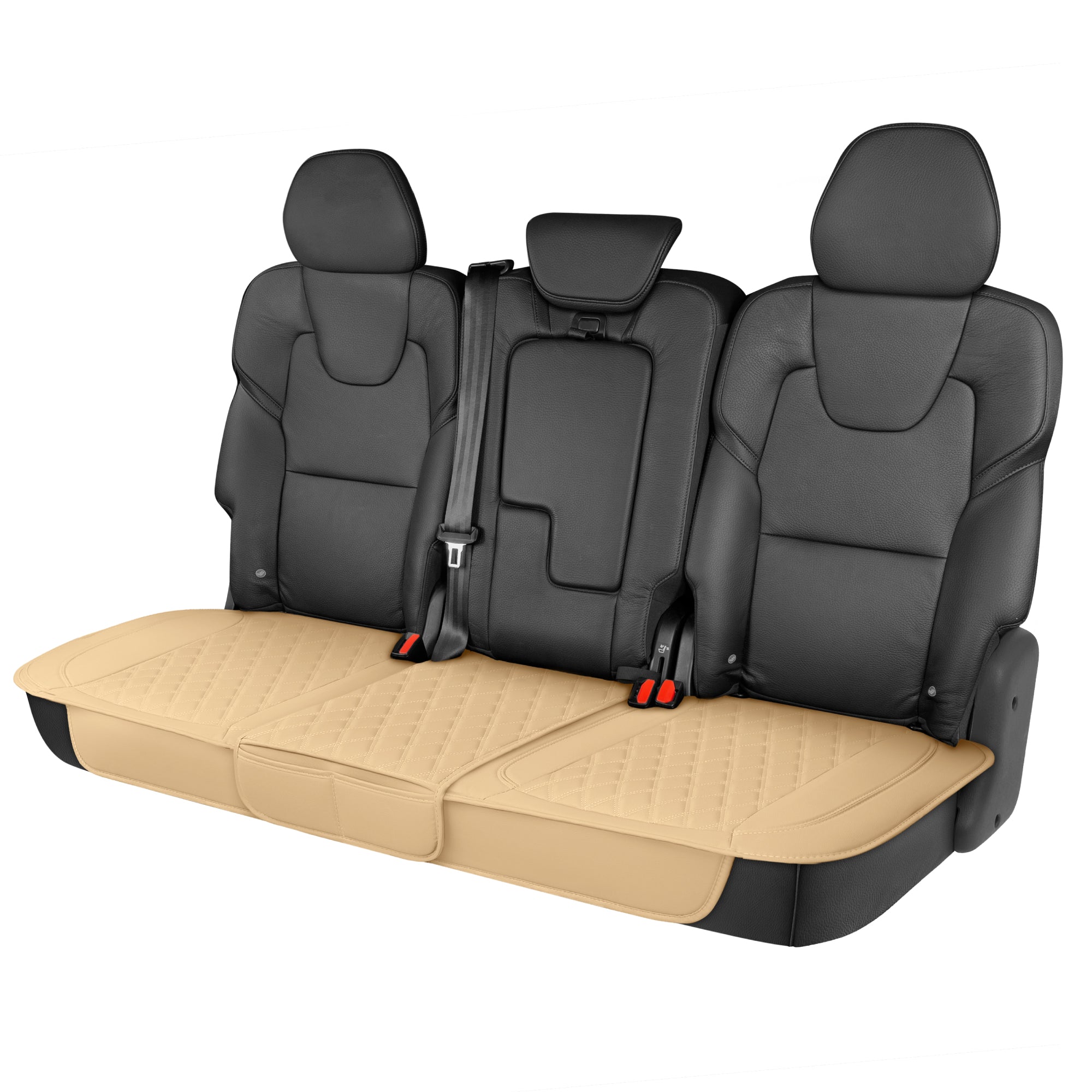 MotorTrend 3-Piece Diamond Stitched Padded Rear Seat Covers with Storage Pockets - Beige