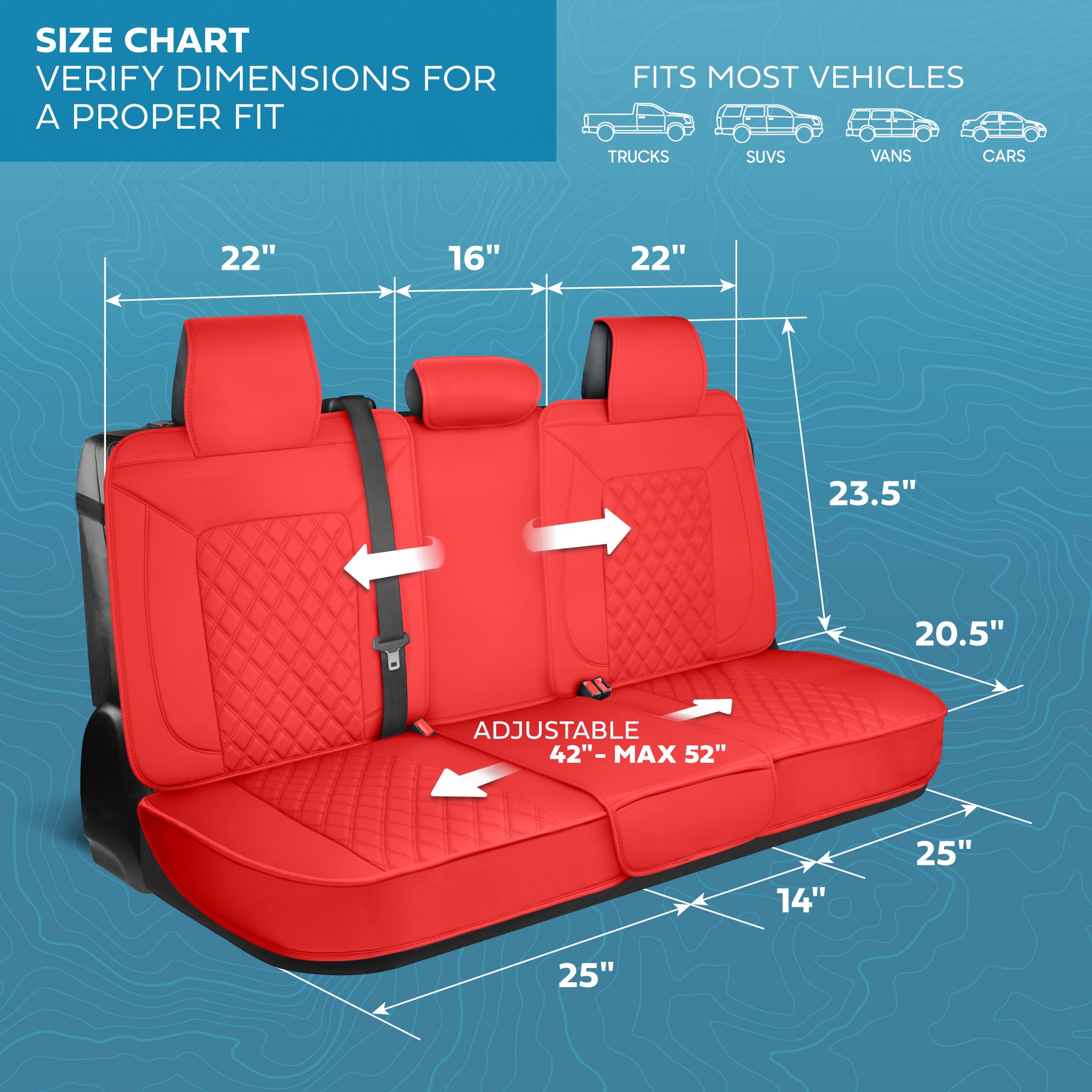 MotorBox Premium Napa Leather Rear Seat Cover – Semi Universal Fit for Most Cars, Truck & SUV – Red Back Seat Protector – Anti-Slip, Durable Bench Cover – Easy Install, Luxury Car Interior Upgrade