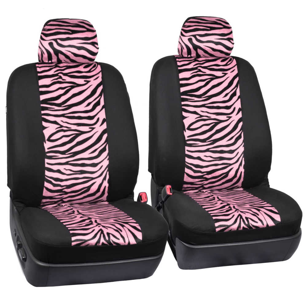 BDK 12-Piece Pink Tiger Front Seat Covers, Rear Seat Covers, Seat Belt Pads, and Steering Wheel Cover (Fits 14.5" - 15.5")