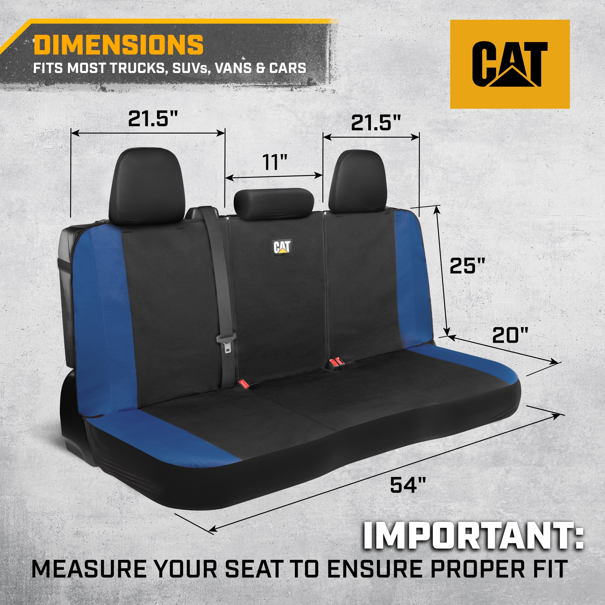 Cat Flexfit Blue Rear Seat Cover for Car – Durable Canvas & Mesh Design 60/40 Split Bench Protector for Cars, Trucks & SUVs – Back Seat Cover for Rear Bench – Interior Car Accessory