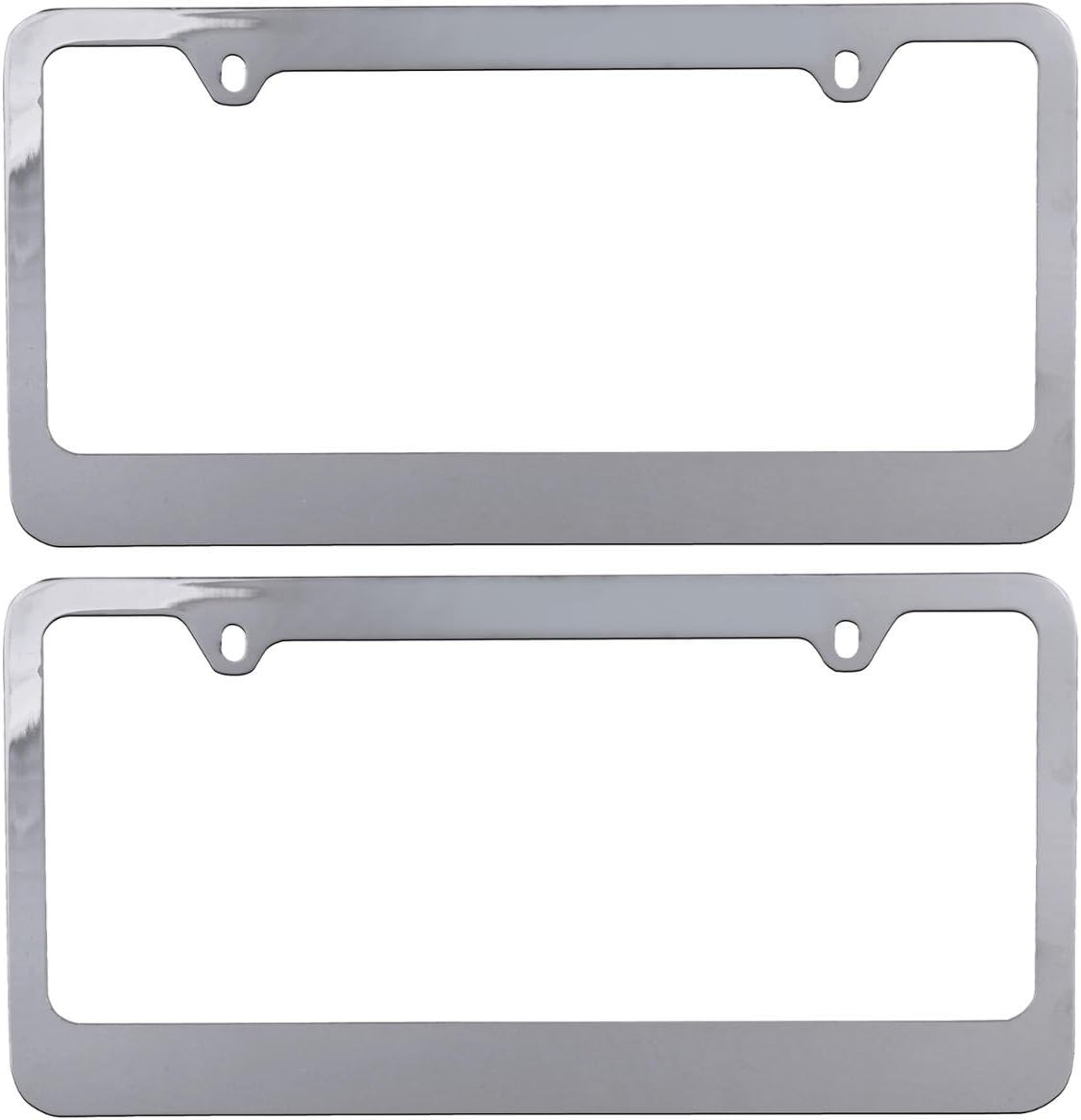 BDK Die-Cast Stainless Metal License Plate Frame/Holder Universal Size - Blank Metal Design (Pack of 2)