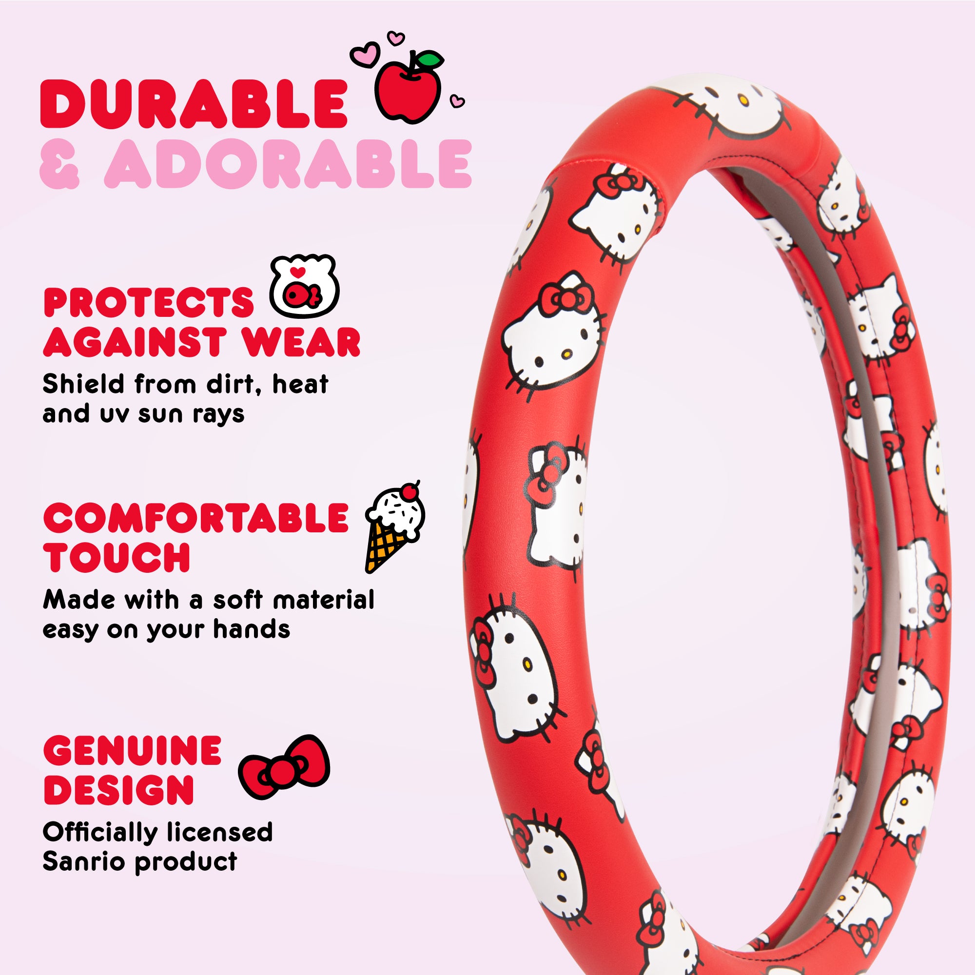 Carbella Sanrio Hello Kitty Original Steering Wheel Cover (Fits 14.5" - 15.5")