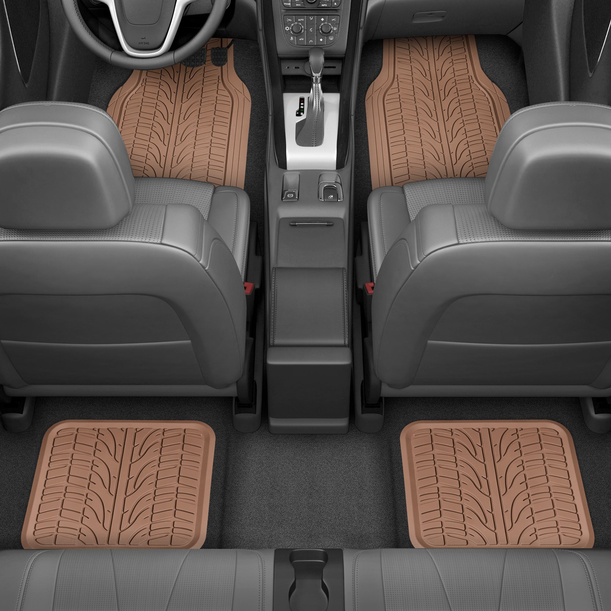 MotorTrend 4-Piece Grand Prix Tire Tread Front Floor Mats and Rear Floor Mats - Heavy Duty, All Weather, Trim to Fit