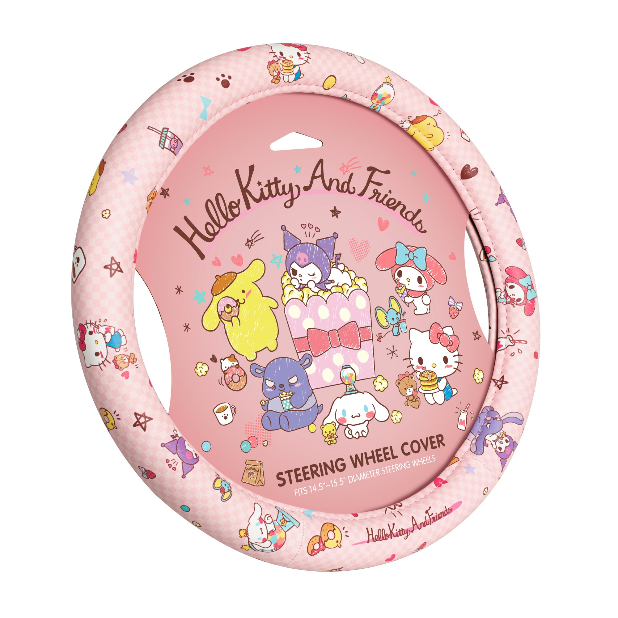 Hello Kitty and Friends Steering Wheel Cover, Universal Fit Cute Accessories for Women, Stylish Decor Gift Hello Accessories - Fits Standard Wheels 14.5"-15"