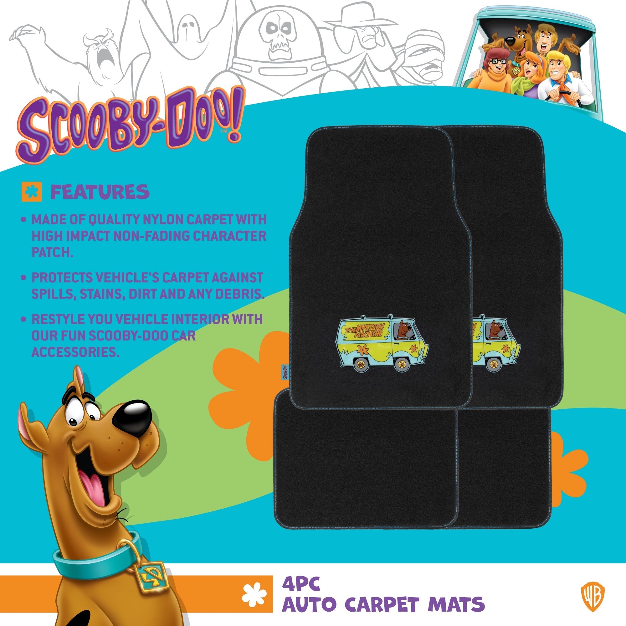 Warner Bros Scooby Doo 4-Piece Myster Machine Front Floor Mats and Rear Floor Mats