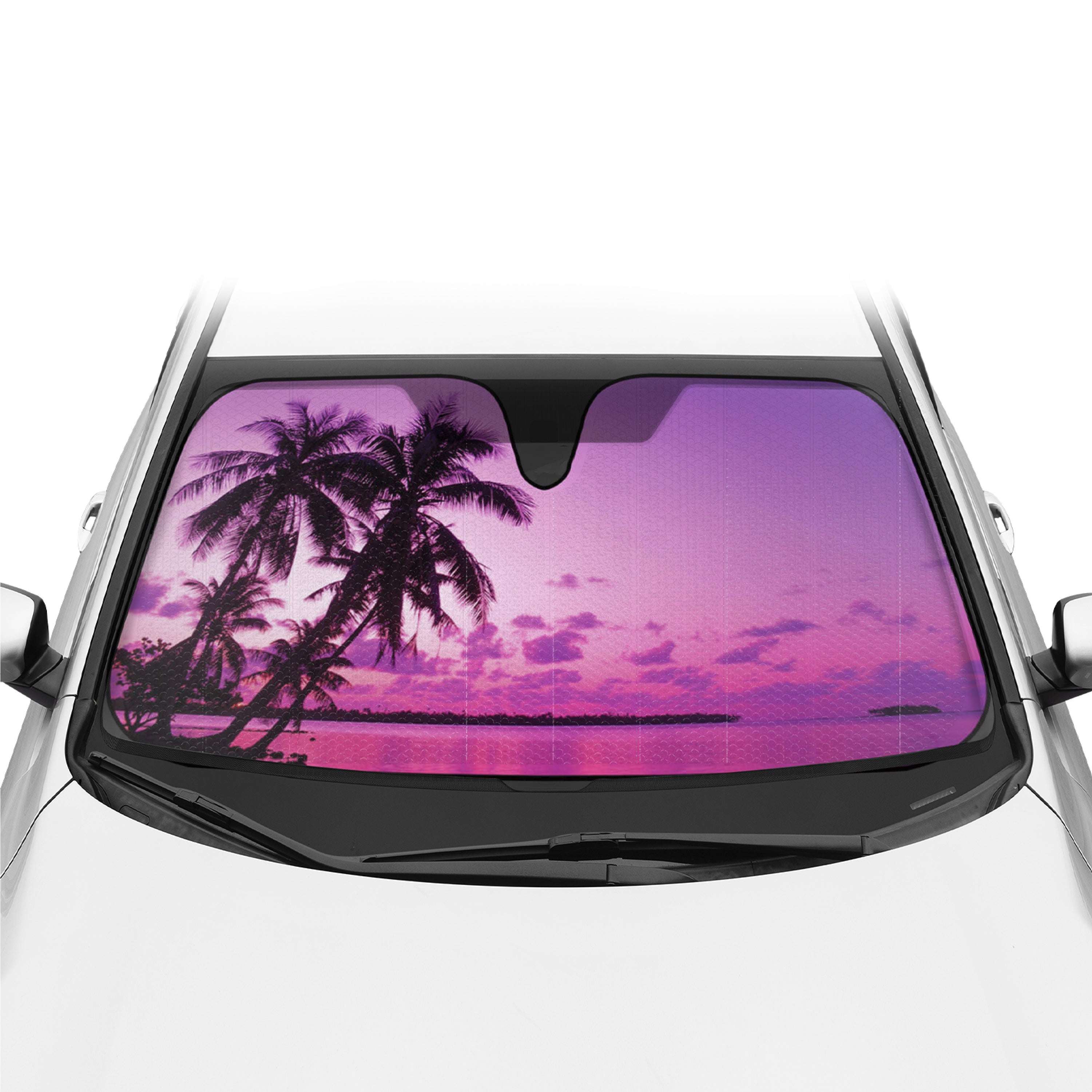 BDK Purple Palm Beach Front Windshield Sunshade (58" x 27")