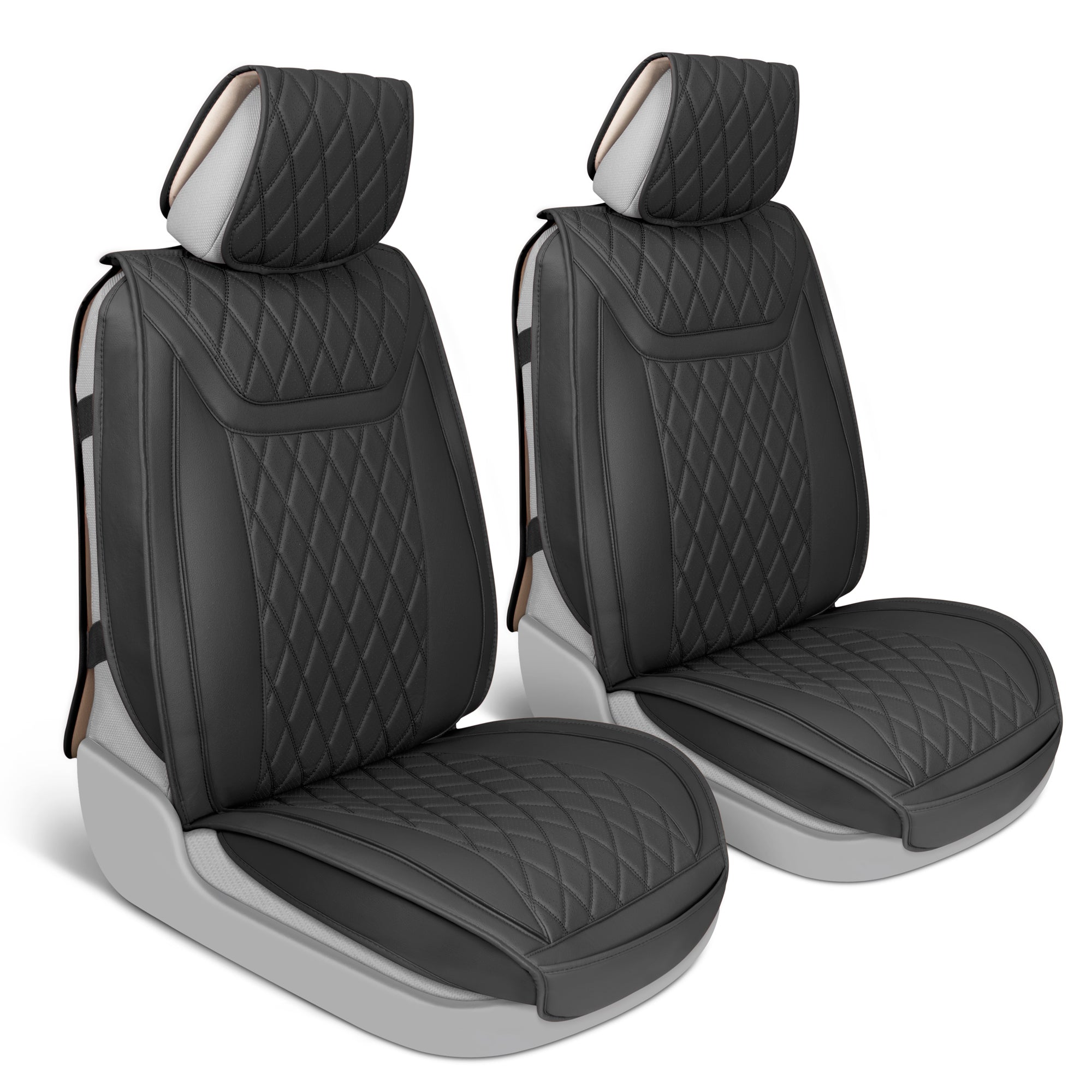 MotorBox Car Seat Covers – Ranch Leatherette Faux Leather Black Seat Covers for Car – Diamond Stitched Cushioned Seat Protectors for Automotive Accessories, Trucks, SUV, Car – Two Front Covers - Black