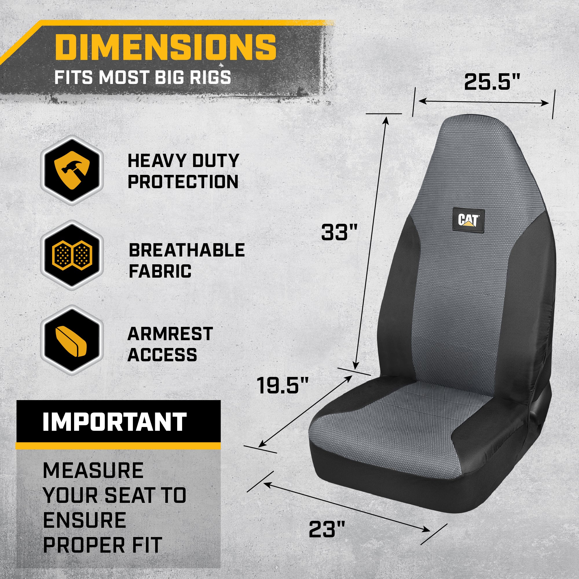 CAT™ Semi Truck Seat Covers – Heavy Duty Interior Accessories for Big Rigs, 18 Wheelers, & Semis – Breathable Mesh Universal Fit Truck Accessories for Semi Trucks – Best Accessories for Long Haul Truckers