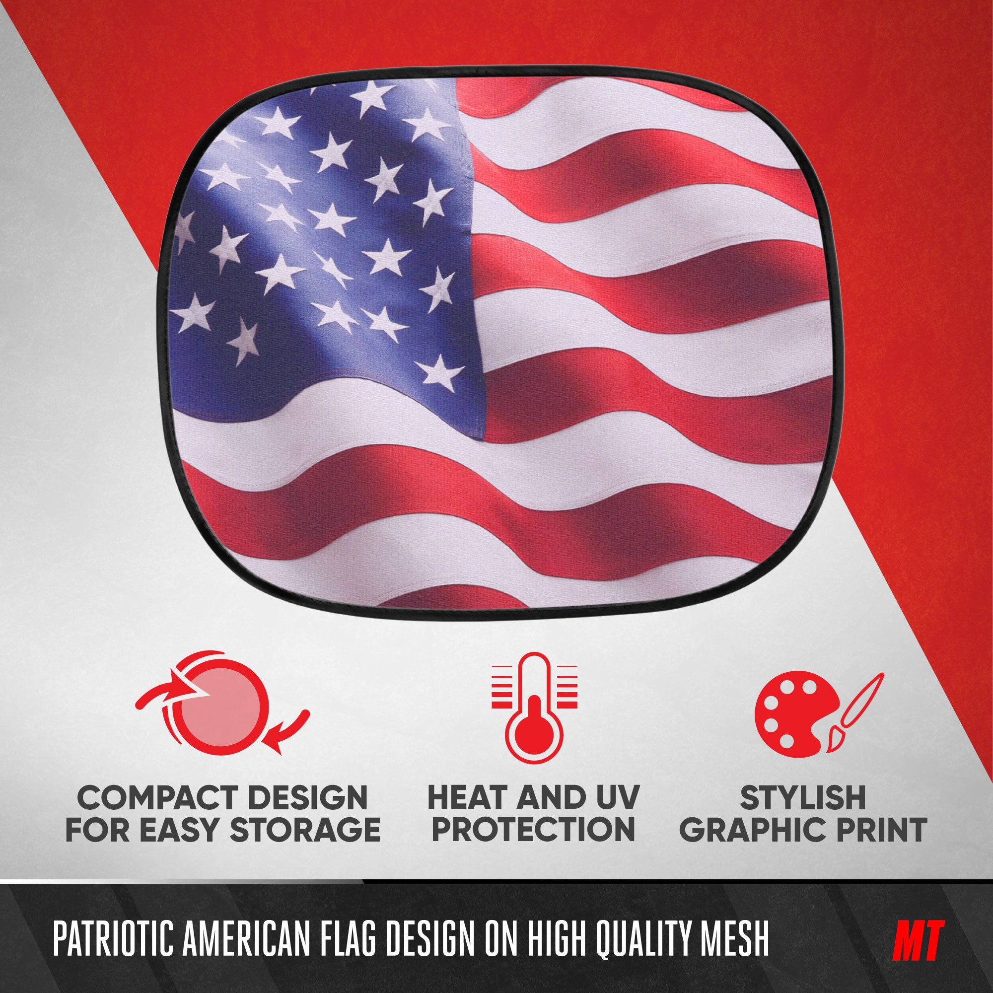 CarXS Front Windshield Sun Shade – Black Grayscale USA Flag Design, Blocks Heat & Glare