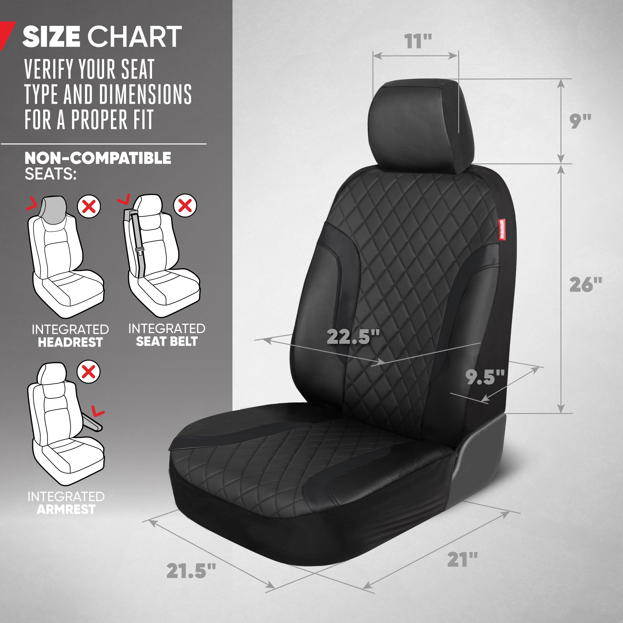 Motor Trend Leather Seat Covers For Trucks, Cars, & SUV - Front Black Car Seat Cover Set - Universal Fit For Most Automotive Seats - Forros Para Asientos De Carro - CarSeat Covers Accessories