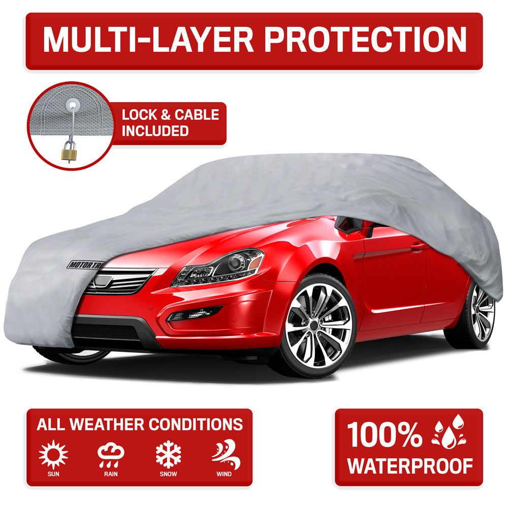 Motor Trend 4-Layer 4-Season Outdoor Waterproof Car Cover - Premium Poly Lined Protection - Small (Fit up to 157")