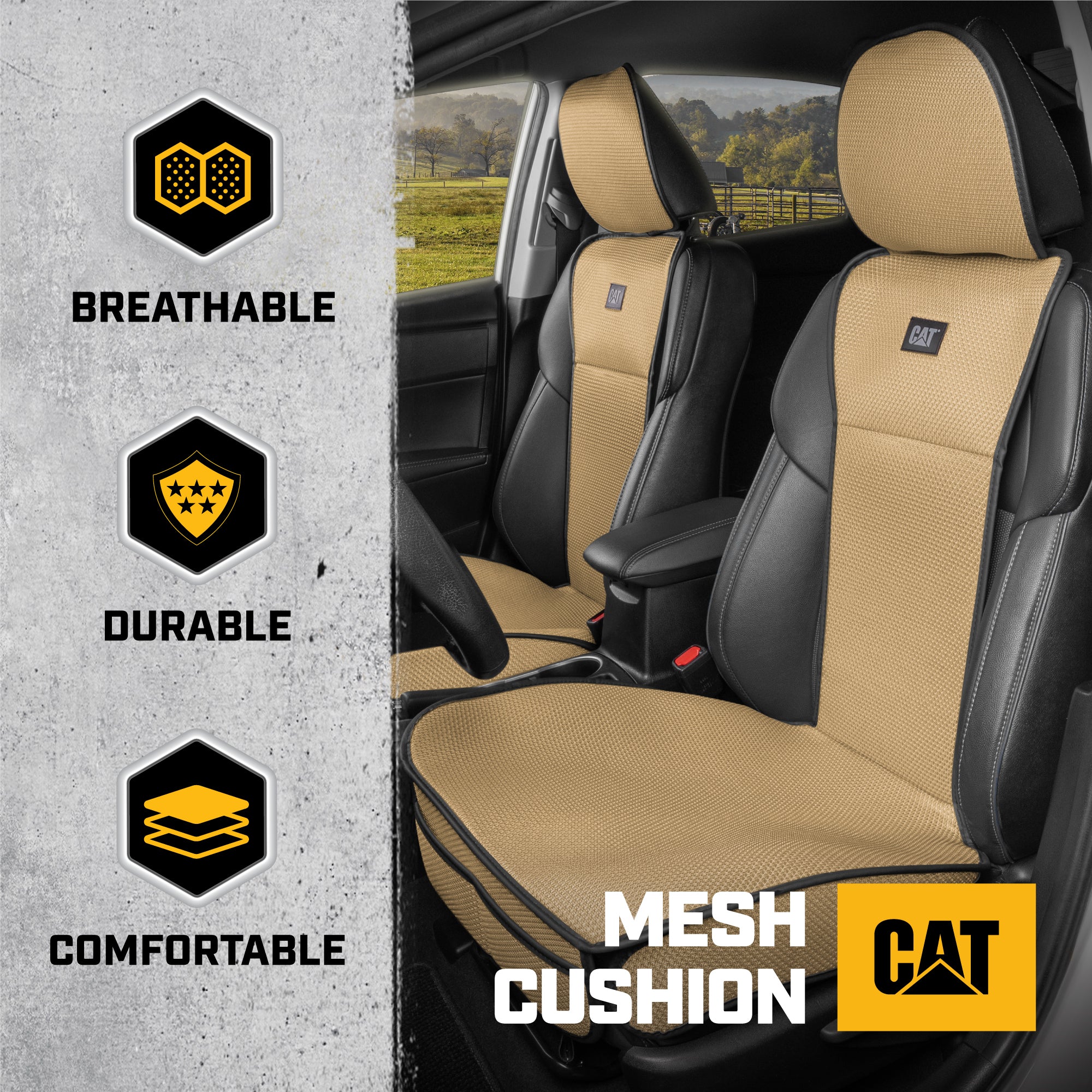 CAT 2-Pack AeroMesh Front Seat Covers - Beige