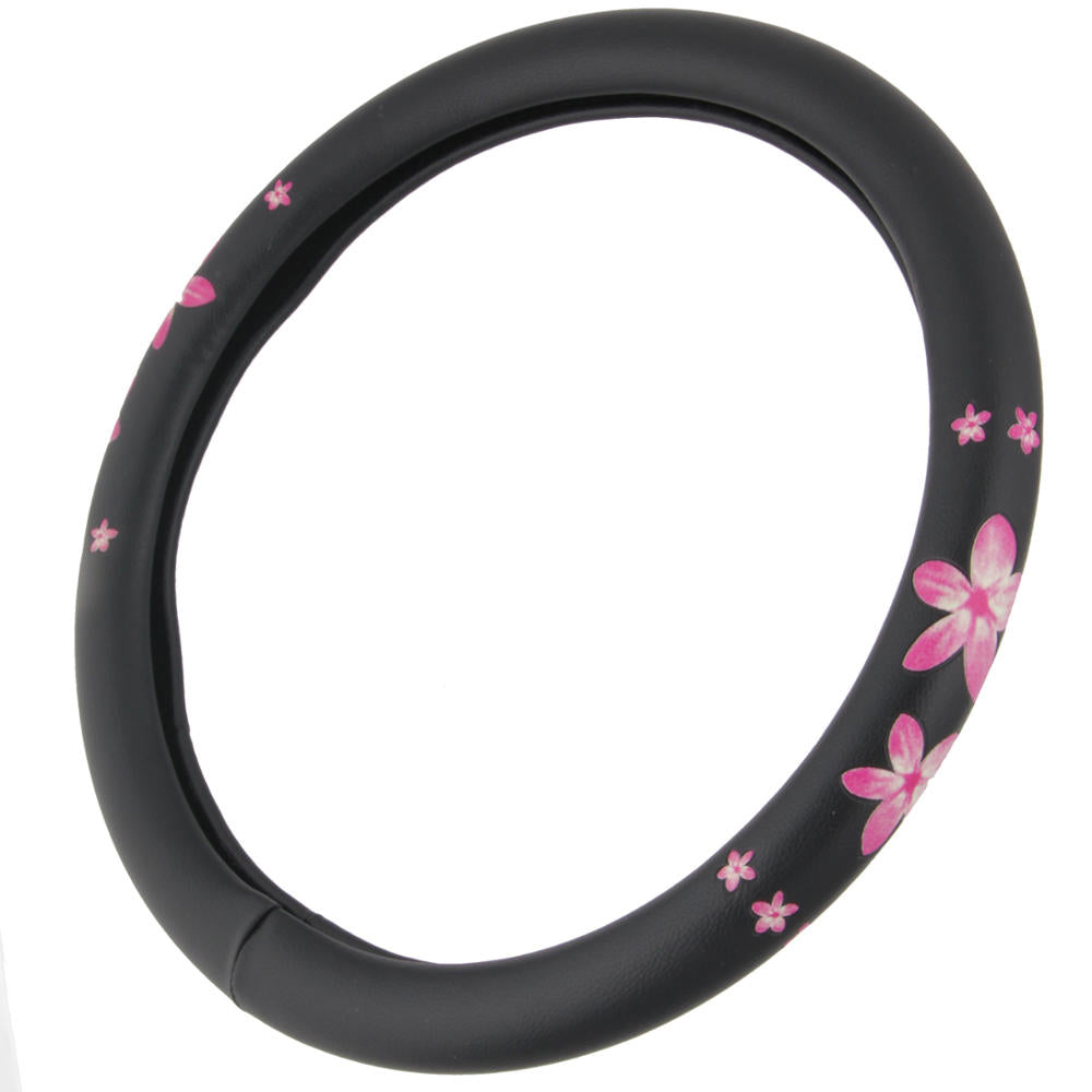 BDK Pink Hawaiian Flowers Steering Wheel Cover (Fits 14.5" - 15.5")