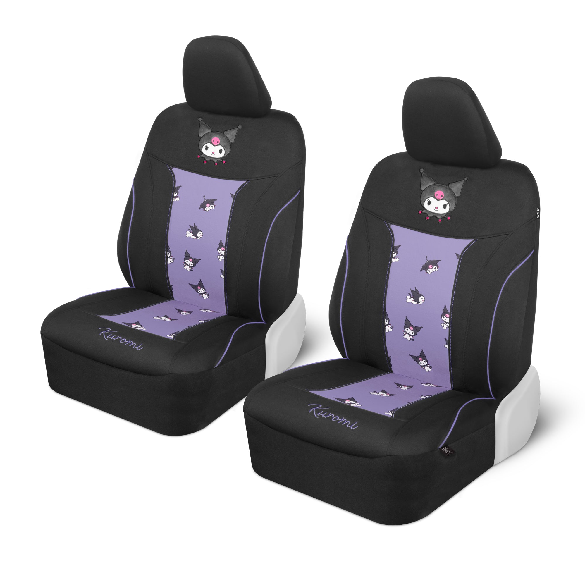 Hello Kitty Kuromi Car Seat Covers - Cute Black and Purple Front Seat Covers with Lavender Accents, Durable and Comfortable Polyester, Car Accessories Hello Kitty Accessories 2pc