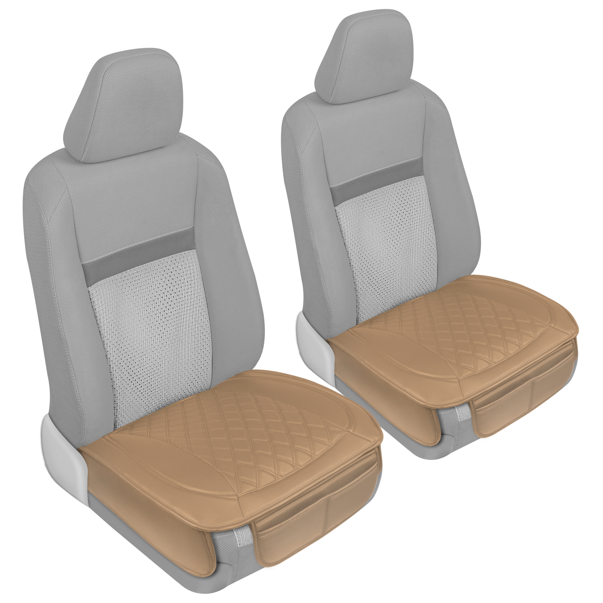 MotorTrend 2-Pack Padded Faux Leather Diamond Stitched Seat Covers with Front Storage Pockets