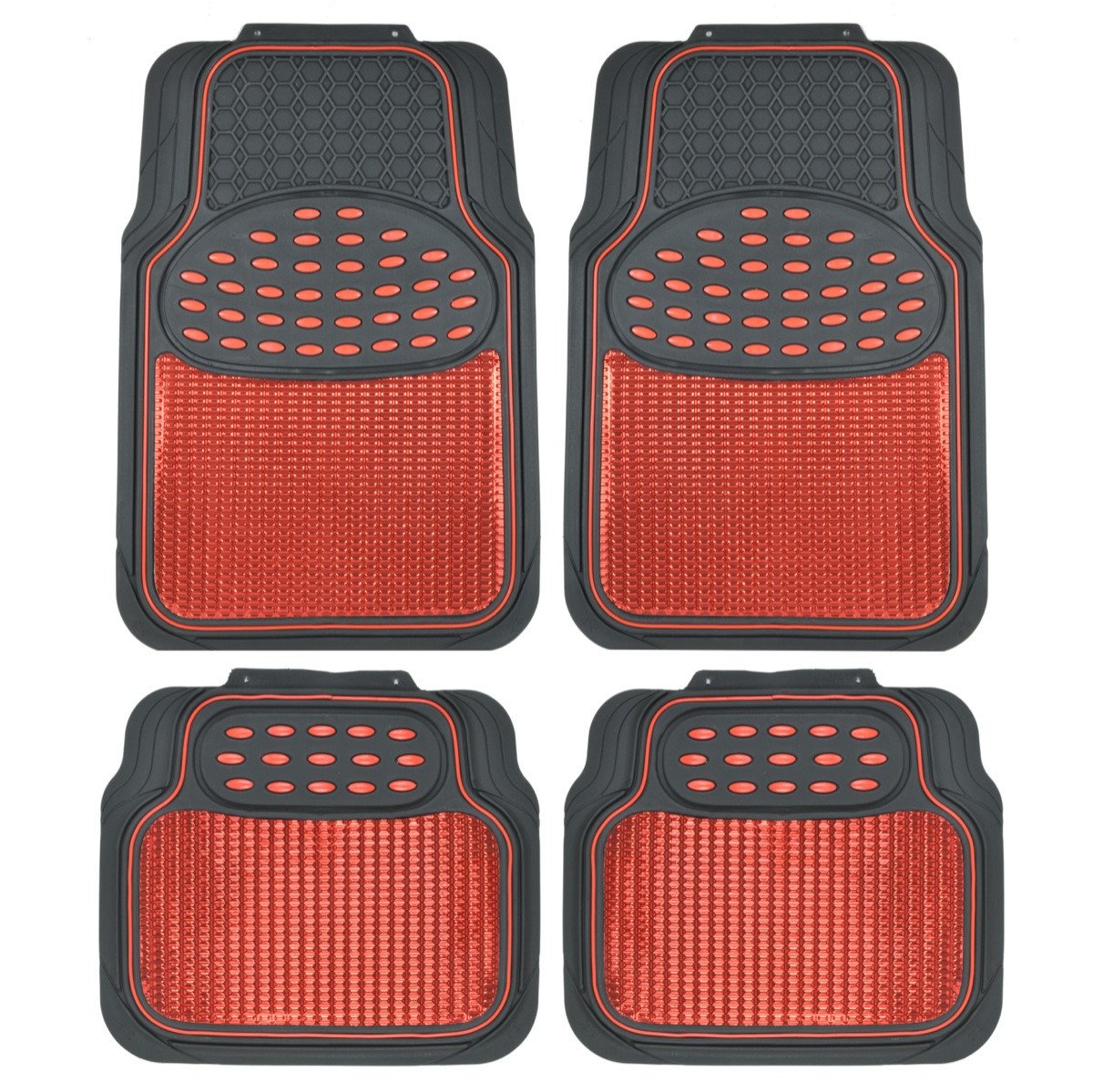 BDK Blue All Weather Heavy Duty Universal Fit Car Floor Mats Interior Liners for Auto Van Truck SUV, Heavy Duty All Weather Protection - Red:#FF0000
