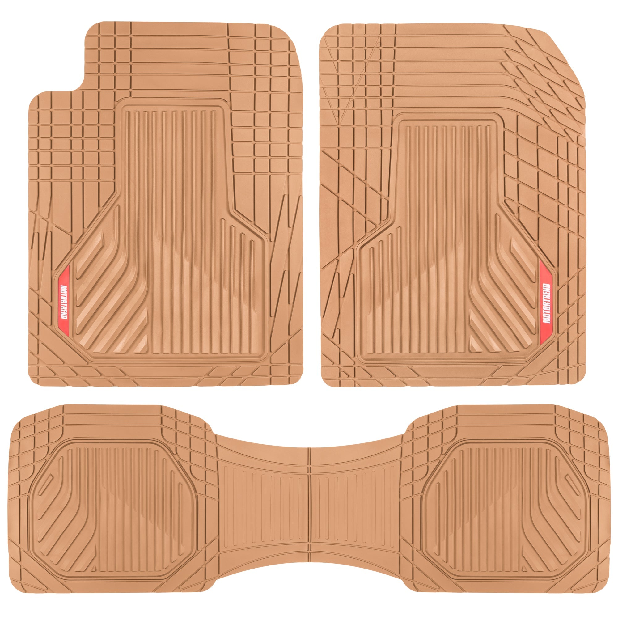 Motor Trend Floor Mats for Car, Truck, SUV - Raised Ridge Heavy Duty All Weather Car Floor Mats for Auto, Total Protection, Black - Beige