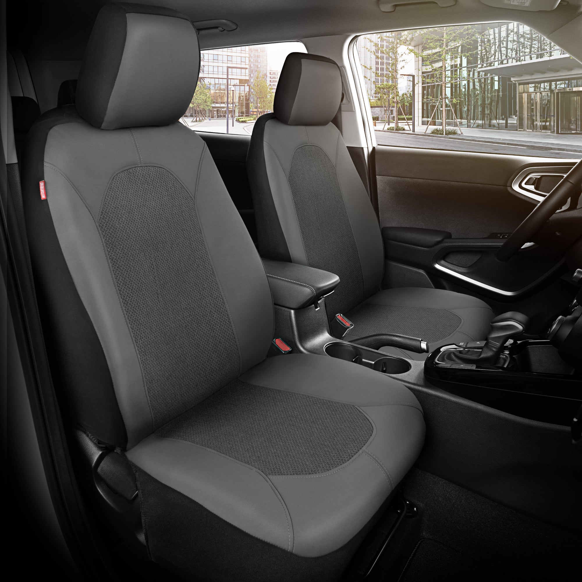 Motor Trend Charcoal Gray Car Seat Covers Set - 2 Front Seats – Spill-Proof Neoprene CarSeat Cover Protector for Cars – Automotive Interior Car Accessories for SUV & Small Trucks – Semi Universal Fit