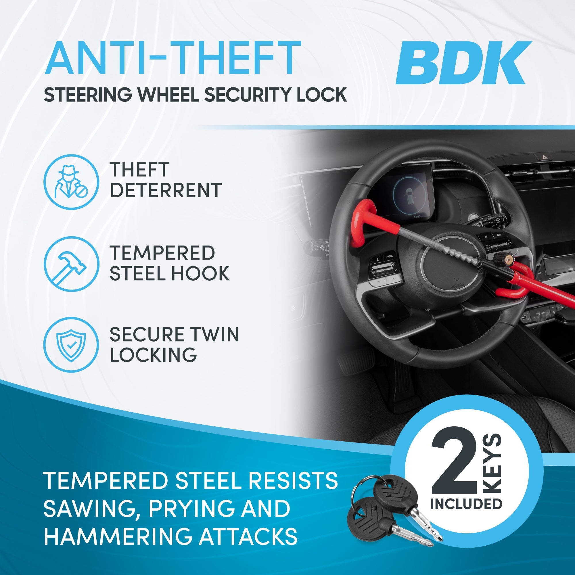 BDK Heavy-Duty Anti-Theft Security Steering Wheel Lock