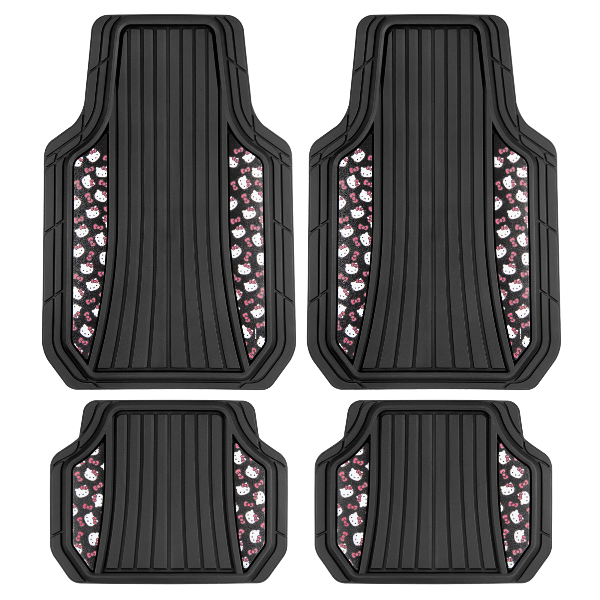 Hello Kitty Car Mats 4pc Floor Mats for Cars Trucks SUVs Kawaii Car Floor Mats for Women Men Accessories Rubber Heavy Duty Cute Non-Slip Always Front Rear Hello Kitty Car Accessories Classic Black with Red Bows