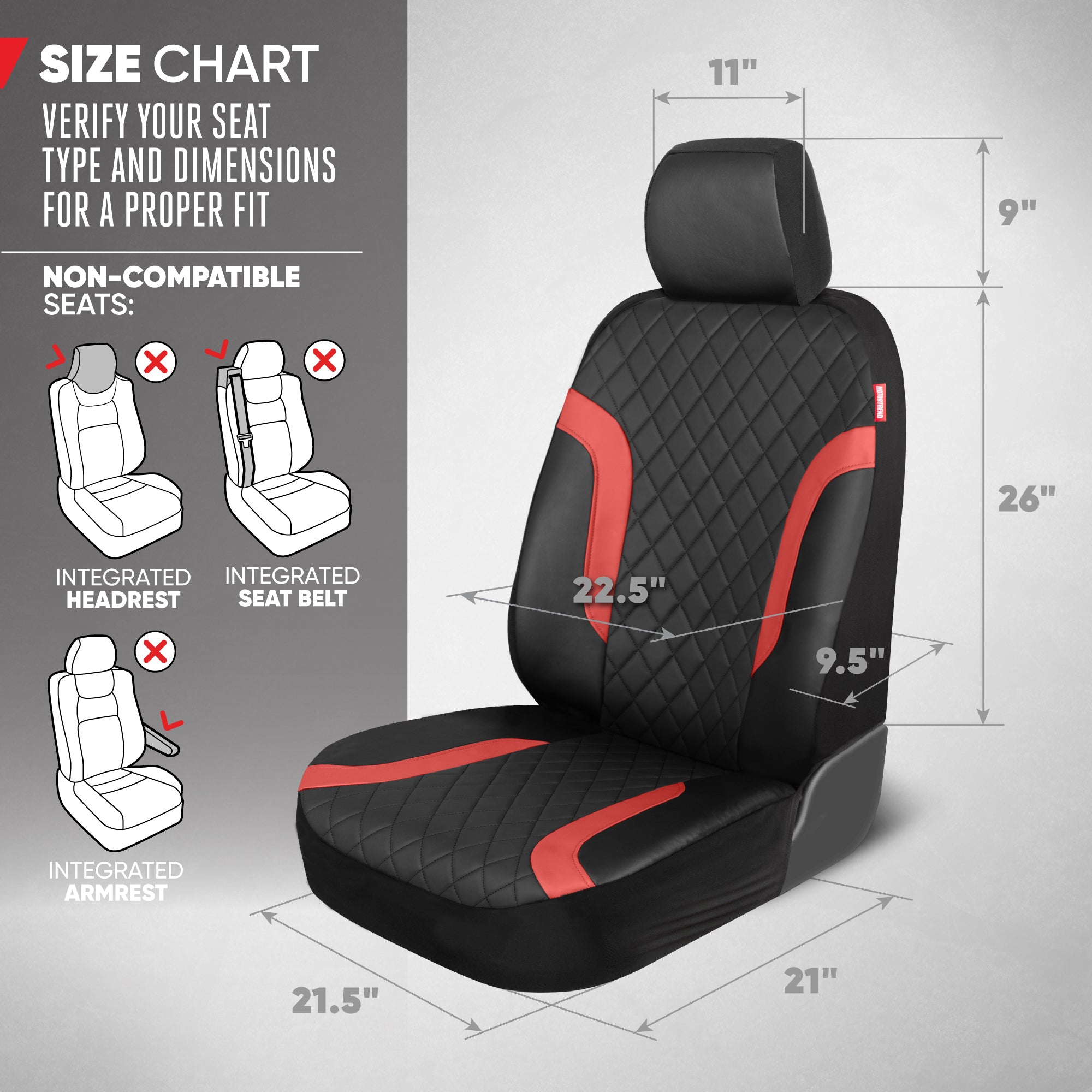 Motor Trend Leather Seat Covers For Trucks, Cars, & SUV - Front Black & Red Car Seat Cover Set - Universal Fit For Most Automotive Seats - Forros Para Asientos De Carro - CarSeat Covers Accessories