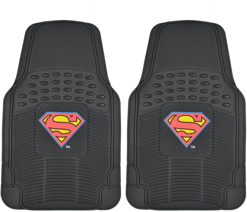 Warner Bros DC Comics 2-Piece 3D Super Hero Logo Front Floor Mats - Heavy Duty, All Weather, Trim to Fit - Classic Superman