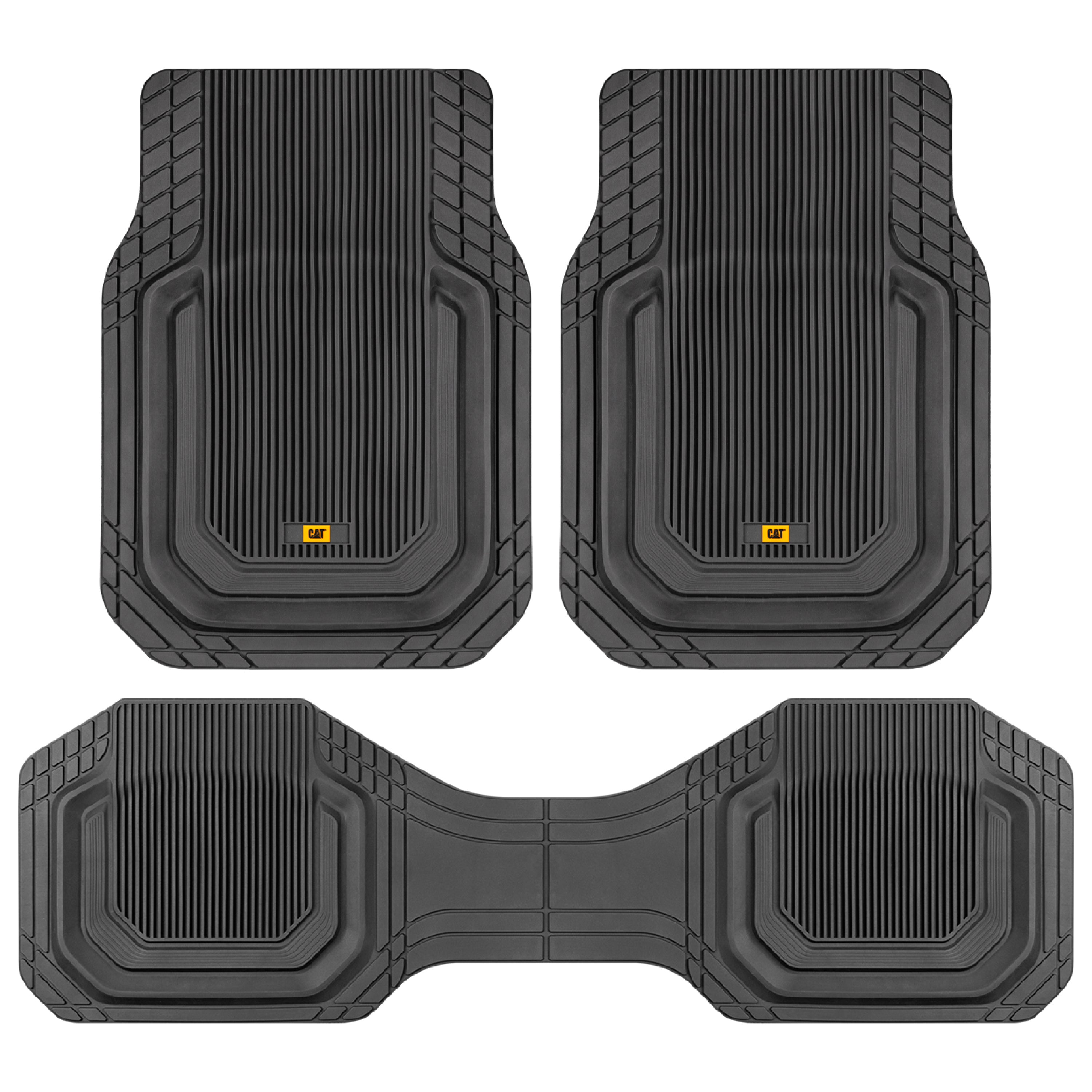 Cat® TerrainGuard™ Heavy-Duty 3-Piece All-Weather Rubber Floor Mats for Car, Truck, SUV, Van - Trim-to-Fit Deep Dish Automotive Floor Liners, Maximum Dirt & Water Protection, Universal Fit, Black