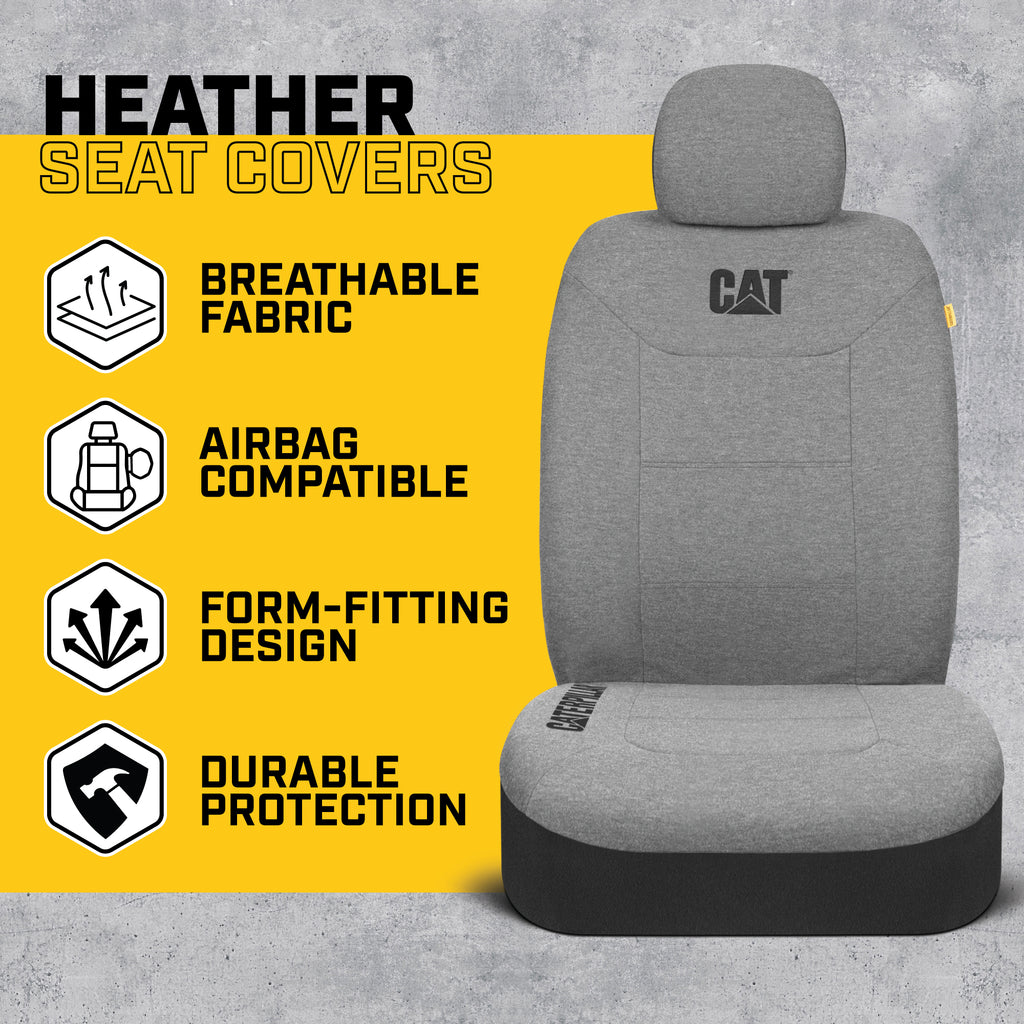 Cat® CozyBlend™ JerseyHeather Car Seat Covers Charcoal Gray Heather - Premium Jersey Fabric - Breathable Cotton Blend for Trucks SUV Automotive 2pc Front Set