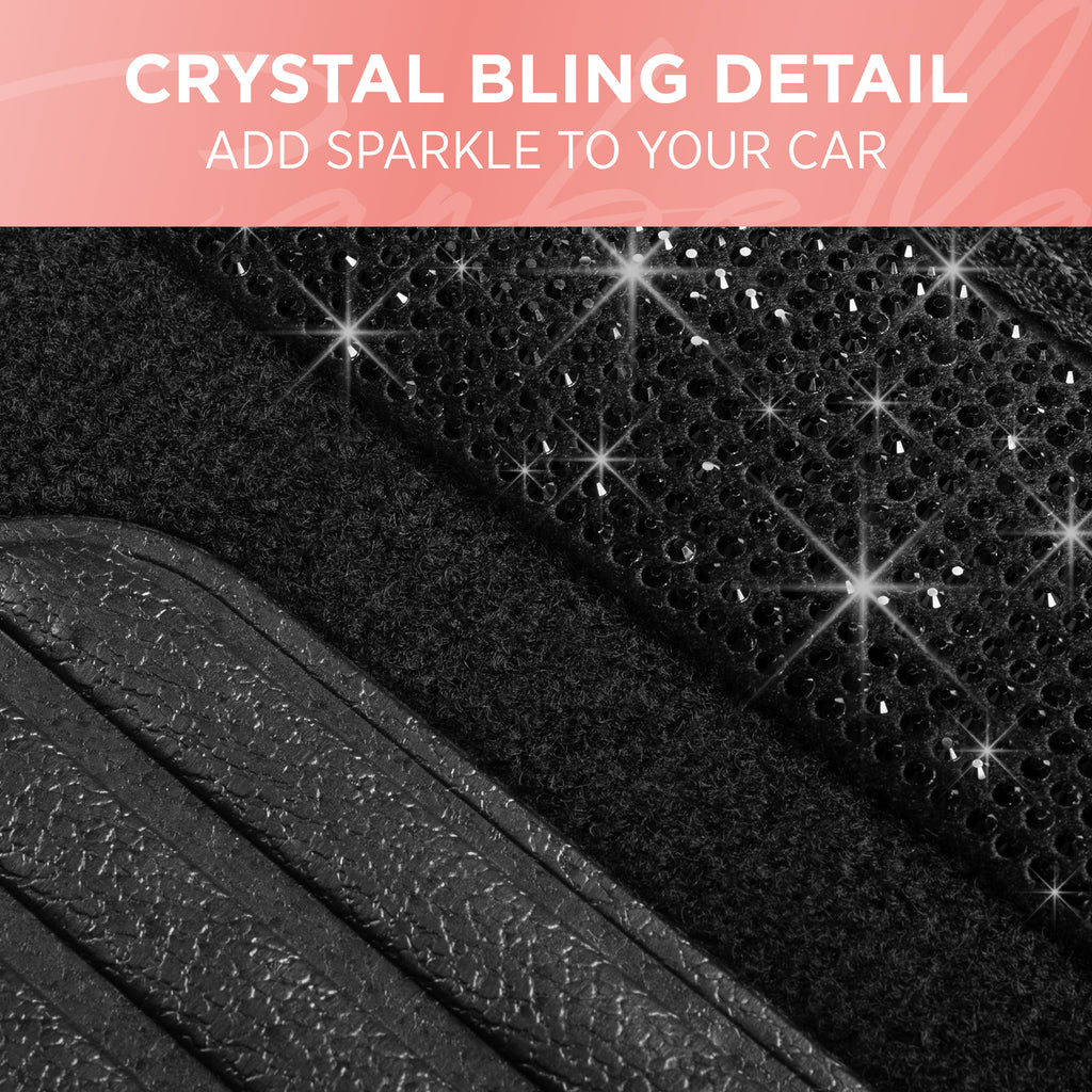 Carbella Crystal Two Tone Carpet Car Floor Mats - Black Rhinestone Bling Style Auto Accessories