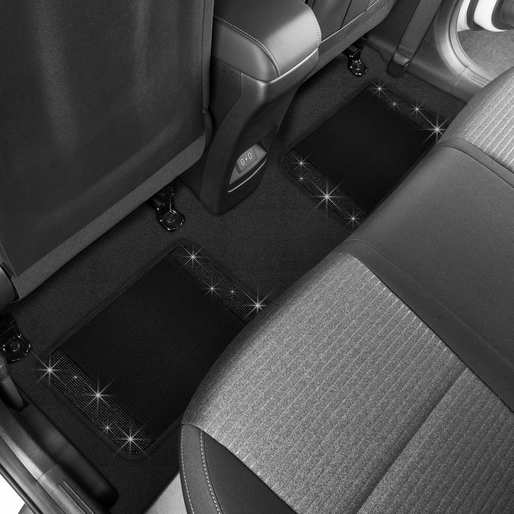 Carbella Crystal Two Tone Carpet Car Floor Mats - Black Rhinestone Bling Style Auto Accessories