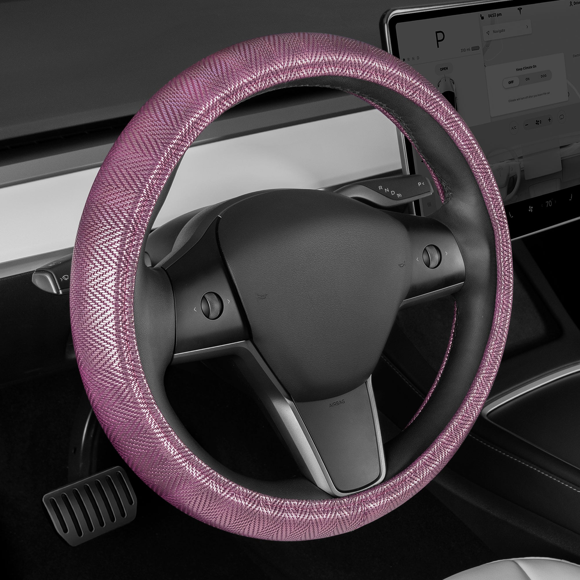 Carbella Purple Steering Wheel Cover, Standard 15 Inch Size Fits Most Vehicles, Cute Shiny Bling Car Steering Wheel Cover with Herringbone Detail, Car Accessories for Women