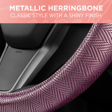 Load image into Gallery viewer, Carbella Purple Steering Wheel Cover, Standard 15 Inch Size Fits Most Vehicles, Cute Shiny Bling Car Steering Wheel Cover with Herringbone Detail, Car Accessories for Women