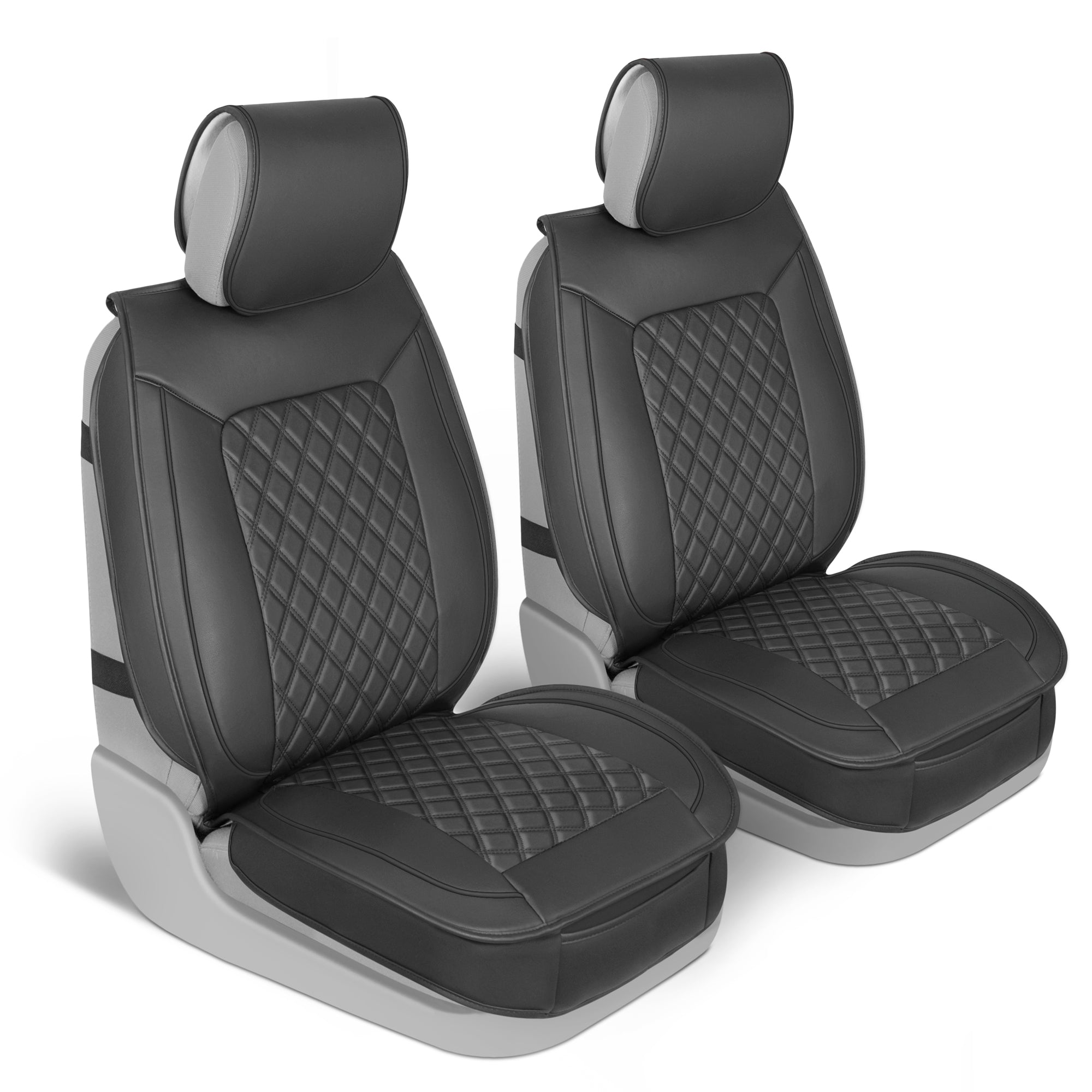 Motorbox Car Seat Covers – Prestige Edition Faux Leather Black Seat Covers for Car – Diamond Stitched Cushioned Seat Protectors for Automotive Accessories, Trucks, SUV, Car – Two Front Covers