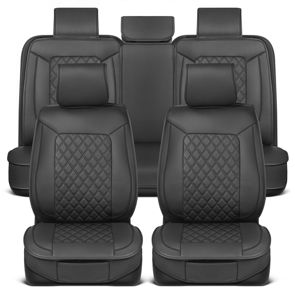 Motorbox Car Seat Covers – Prestige Edition Faux Leather Seat Covers for Car – Diamond Stitched Cushioned Seat Protectors for Automotive Accessories, Trucks, SUV, Car – Full Set