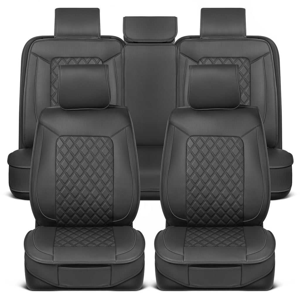 Motorbox Car Seat Covers – Prestige Edition Faux Leather Seat Covers for Car – Diamond Stitched Cushioned Seat Protectors for Automotive Accessories, Trucks, SUV, Car – Full Set