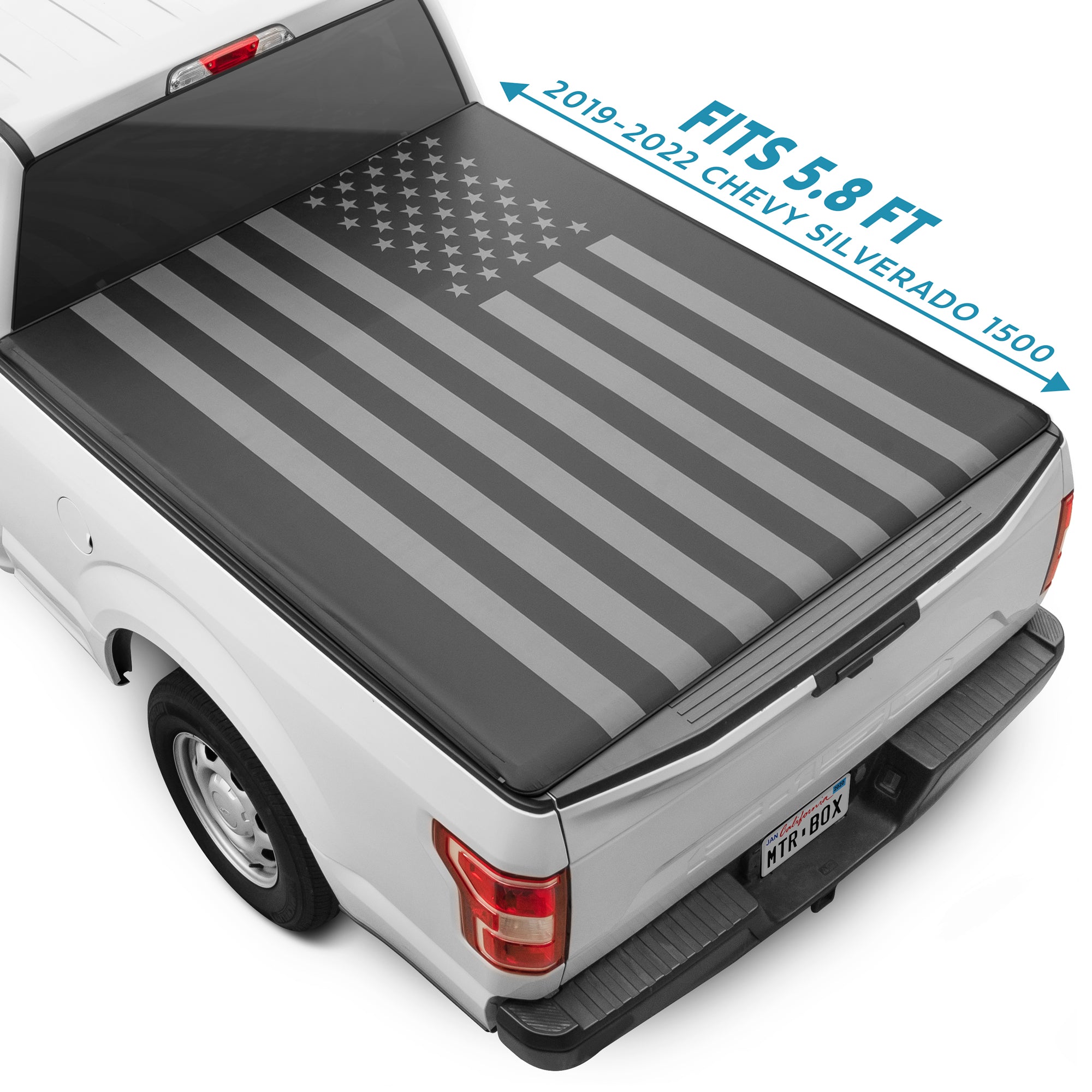 Black Flag Tonneau Cover Soft Roll-up Truck Bed Protector All Weather Retractable for Chevrolet Chevy Silverado 1500 2019-2024 and GMC Sierra 1500 19-24 Short Bed 5.8 ft