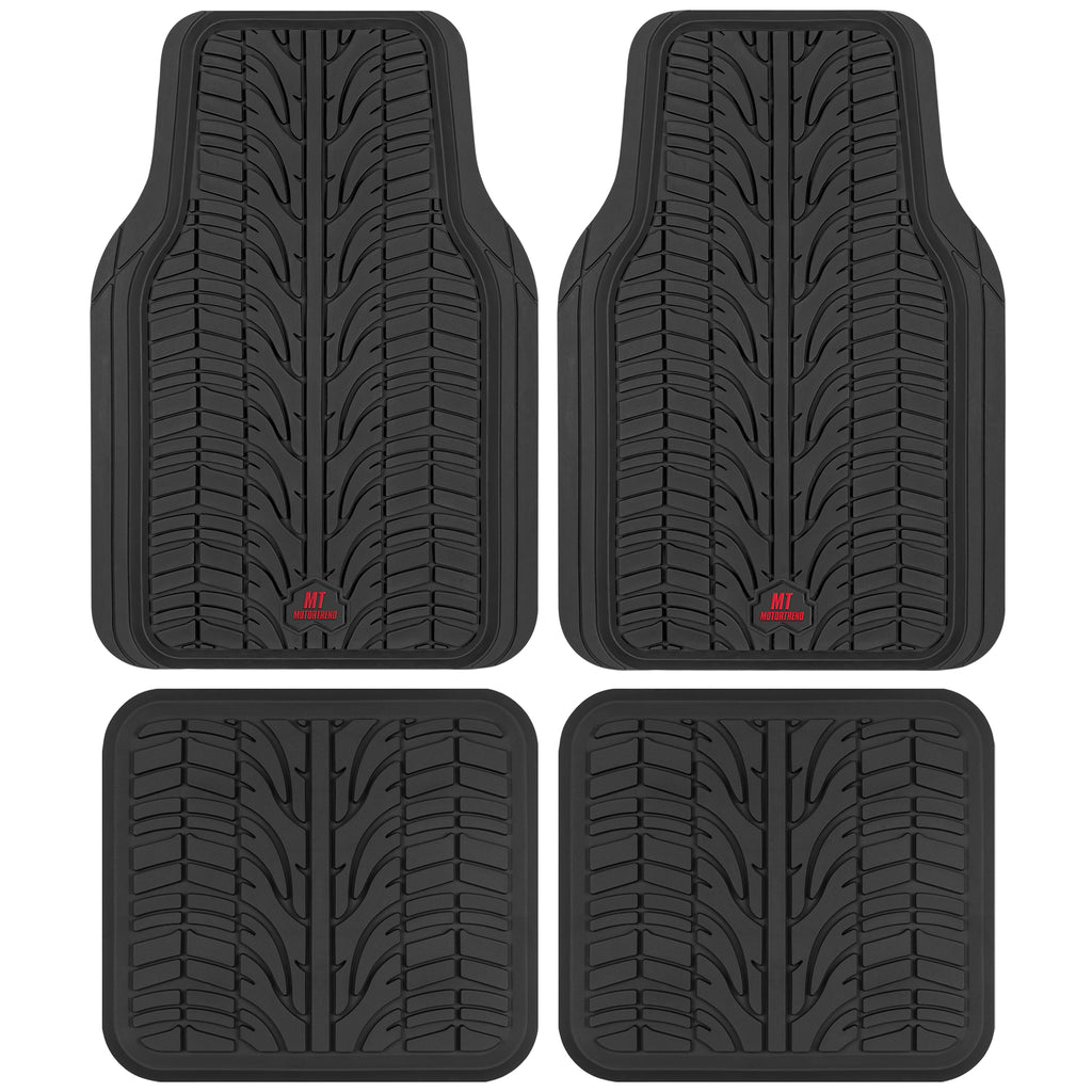 Motor Trend Grand Prix Tire Tread Rubber Car Floor Mats for Autos SUV Truck & Van - All-Weather Waterproof Protection Front Seat Liners, Trim to Fit Most Vehicles, Black