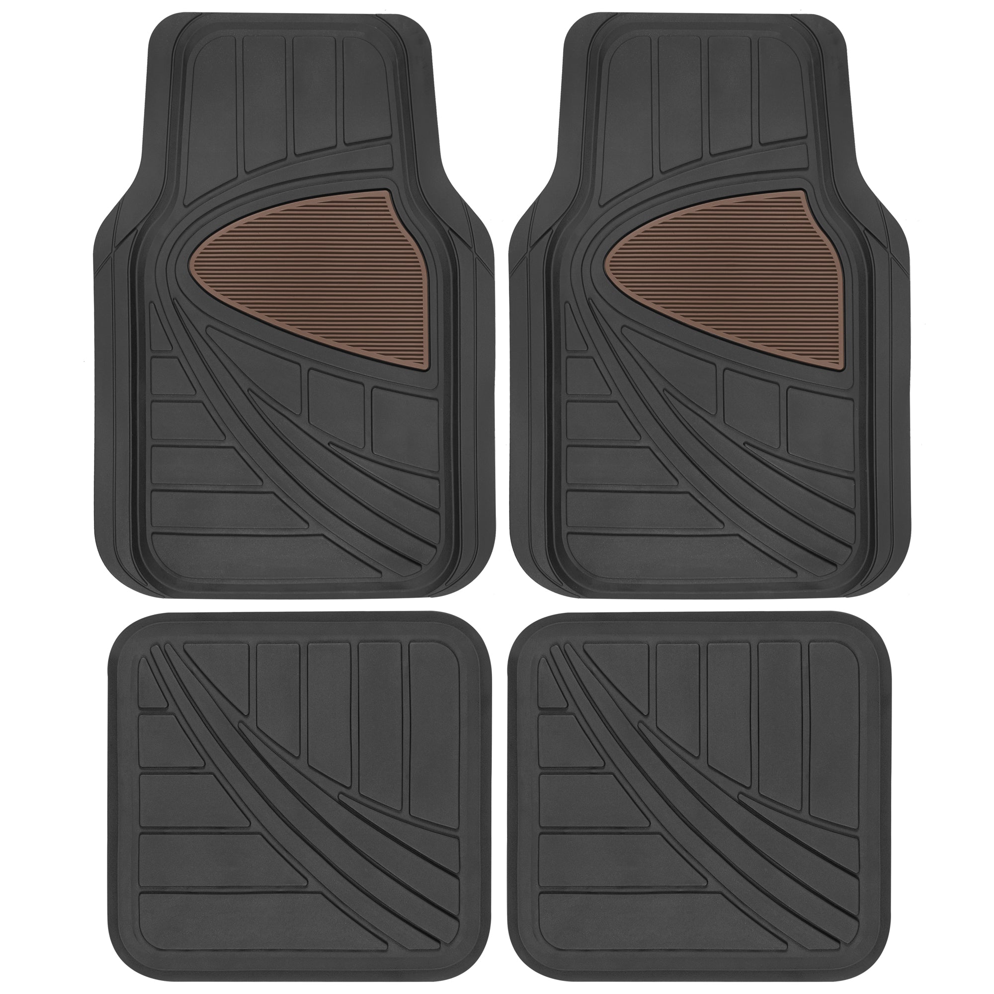 Motor Trend Two-Tone Black/Beige Focus Rubber Car Floor Mats for Autos SUV Truck & Van - All-Weather Waterproof Protection Front & Rear Liners, Trim To Fit Most Vehicles