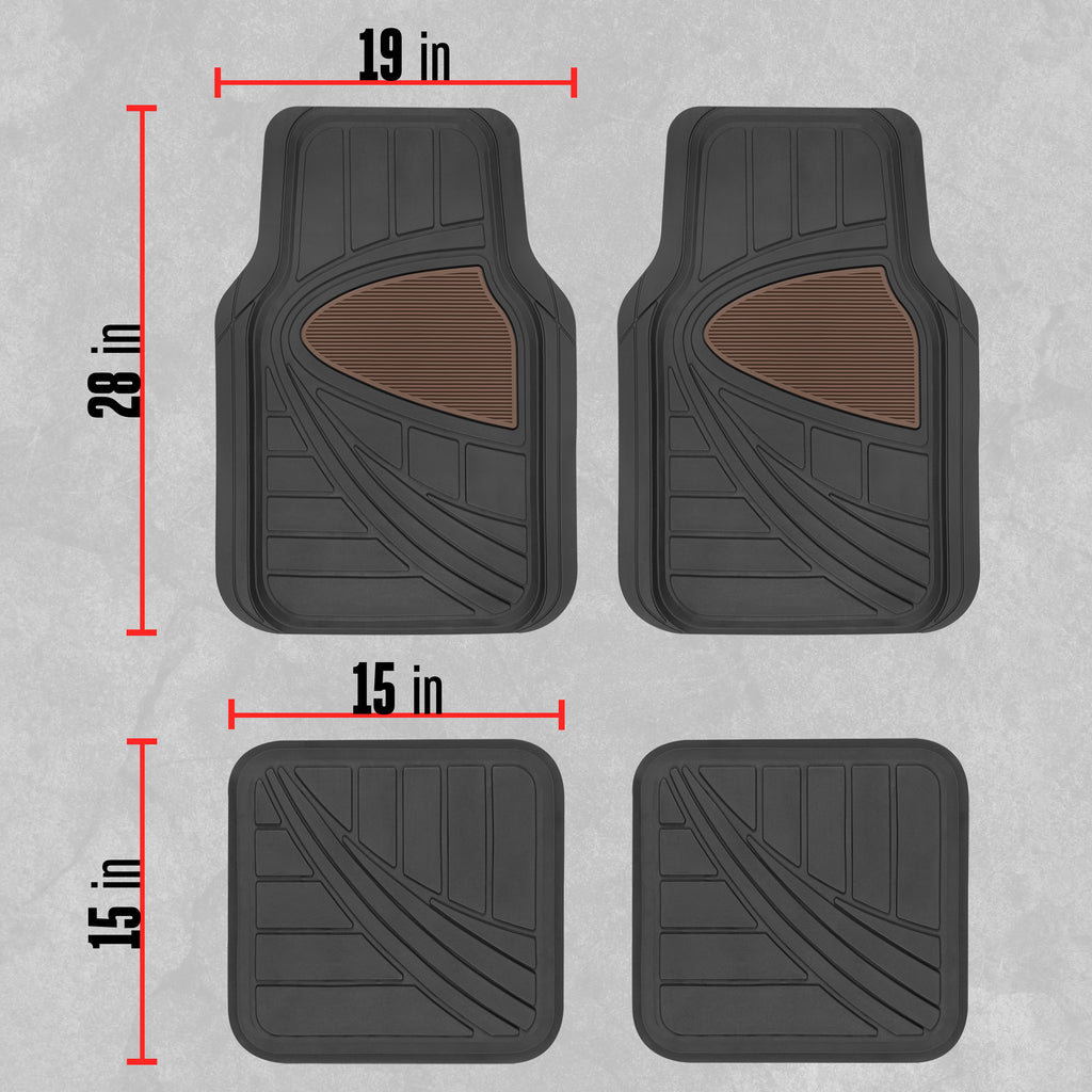 Motor Trend Two-Tone Black/Beige Focus Rubber Car Floor Mats for Autos SUV Truck & Van - All-Weather Waterproof Protection Front & Rear Liners, Trim To Fit Most Vehicles