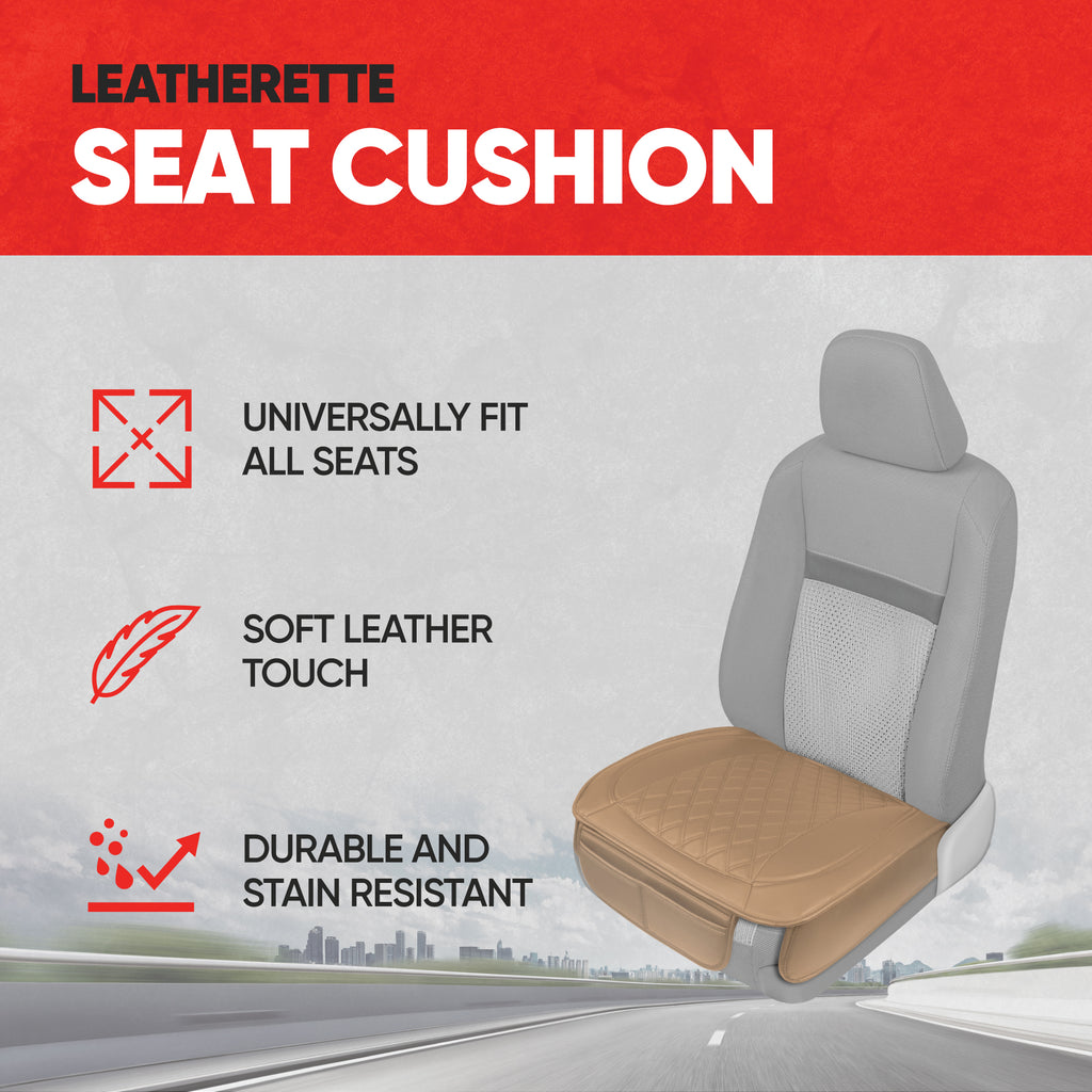 Motor Trend Car Seat Covers Cushion for Cars Trucks SUV - Diamond Double Stitch Faux Leather Padded with Storage Pockets, Premium Interior Automotive Accessories, 2-Pack